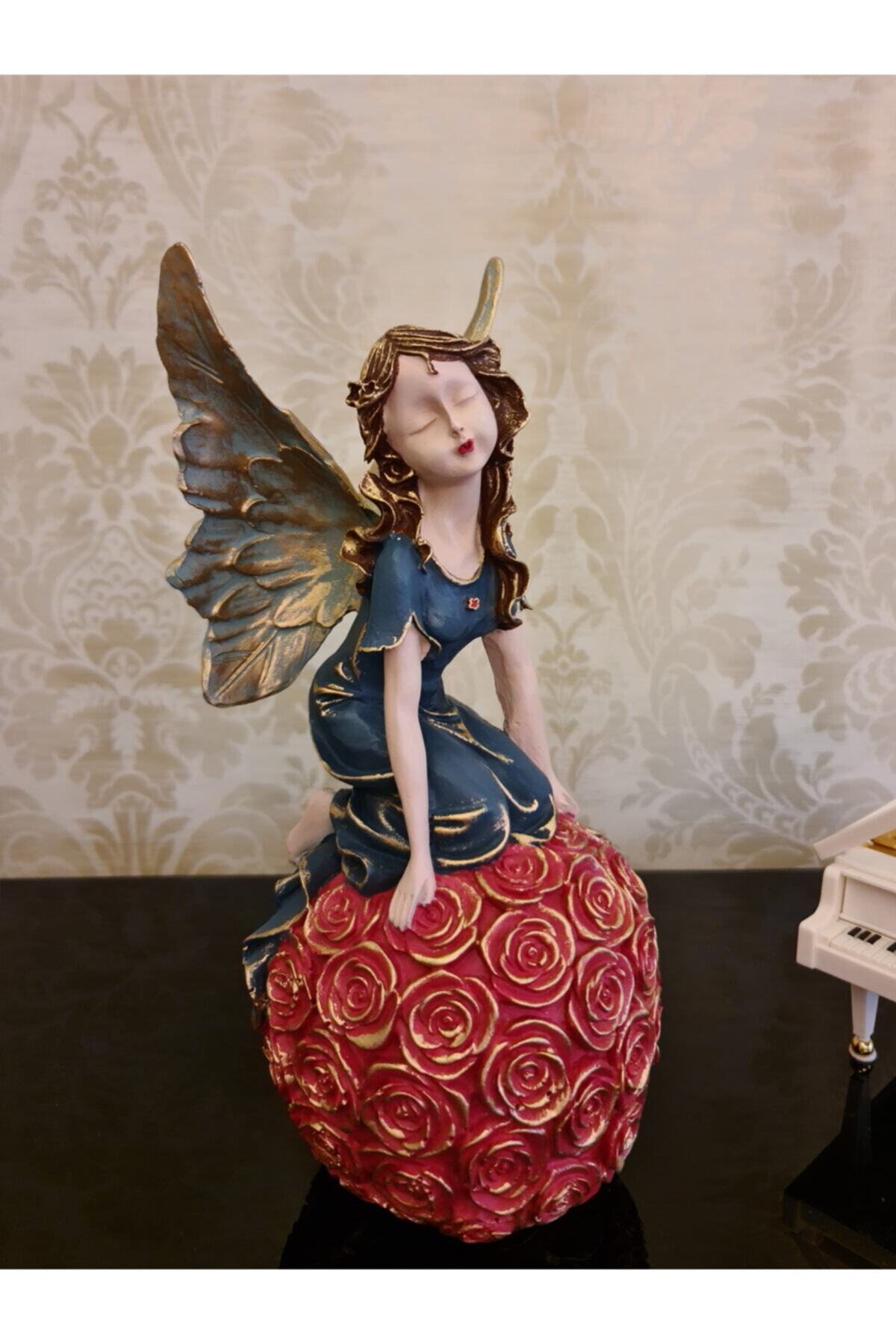 Ella's Design Studio Gül Küreli Melek Biblo Renkli, Melek Biblo, Çiçekli Melek, Sevgililer Günü Hediyesi, Melek Dekor