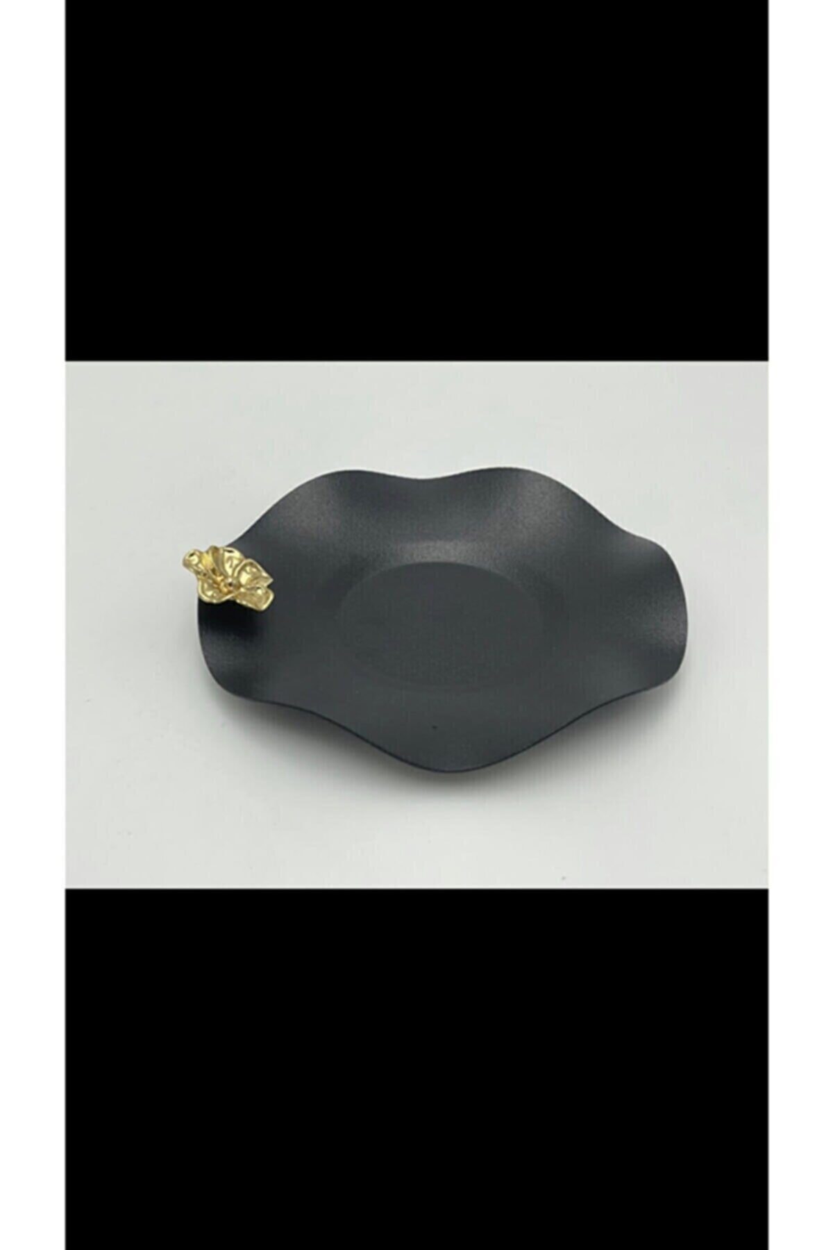 MODA TAKİP Dekoratif Şık Görünümlü Siyah Renk Japon Güllü 6 Lı Çay Tabağı Lux Tasarım