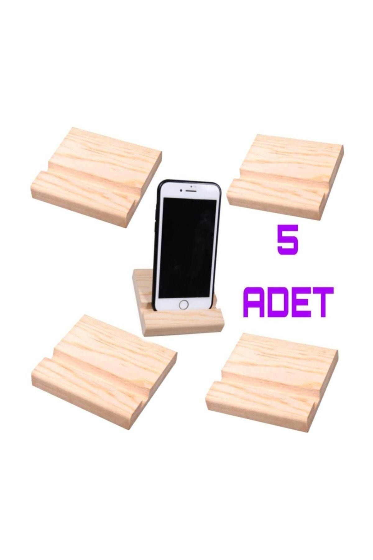 Sentor 5 Adet Çam Ağacı Ahşap Telefon Tutucu, Tablet Tutucu Dock Stand Fma07031
