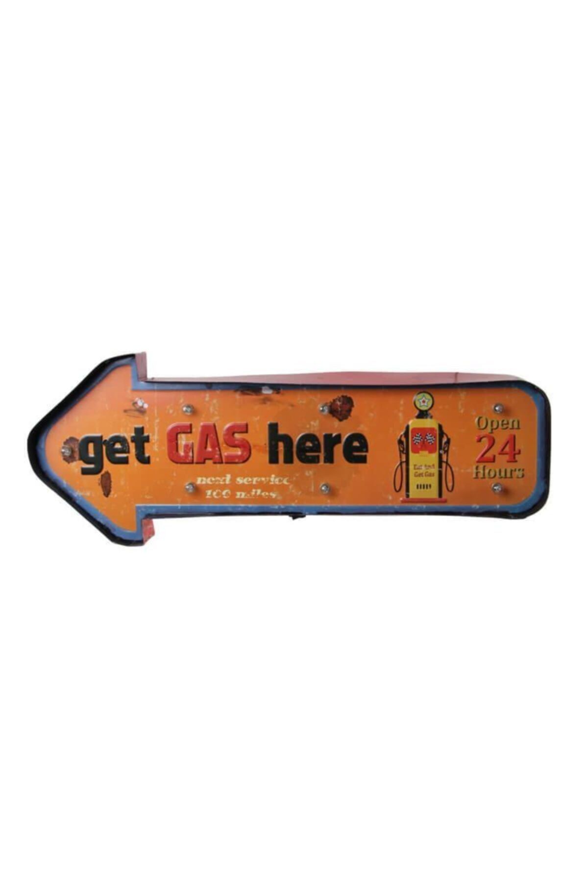 Tosbikshop Işıklı Gas Here Yön Tabelası Vintage Dekoratif Led Işıklı