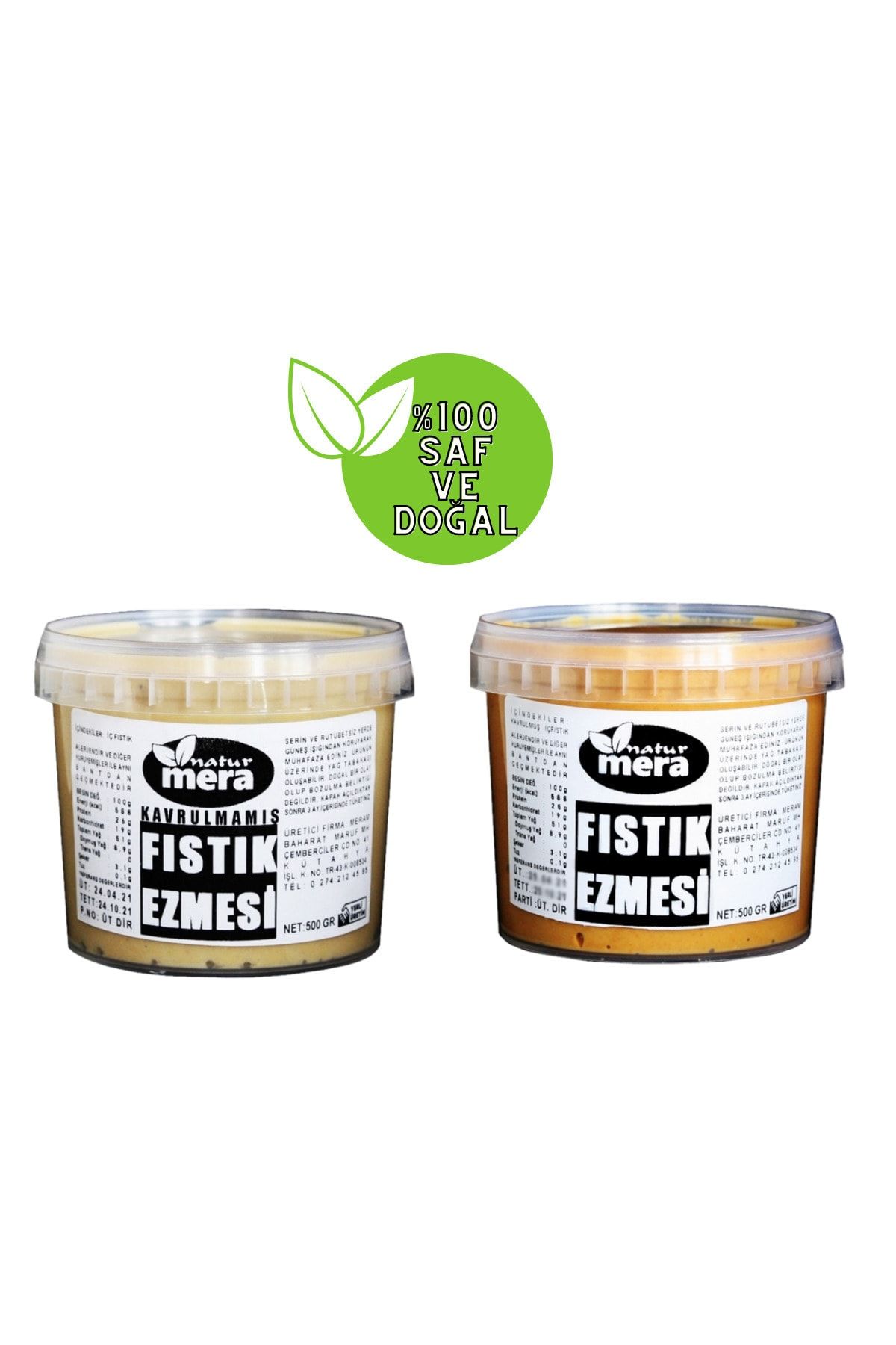 naturmera Şeker Ilavesiz Kavrulmuş Fıstık Ezmesi 500 G + Kavrulmamış Fıstık Ezmesi 500 G