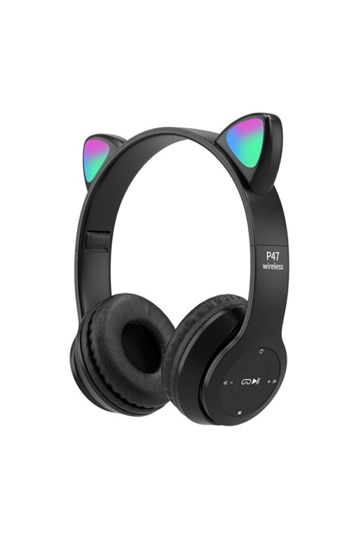 Anyplus P47m Işıklı Bluetooth Kulaklık 5.0 Kablosuz Katlanabilir Kedili Kulaklık Parti Işıklı Kulaklık Siyah