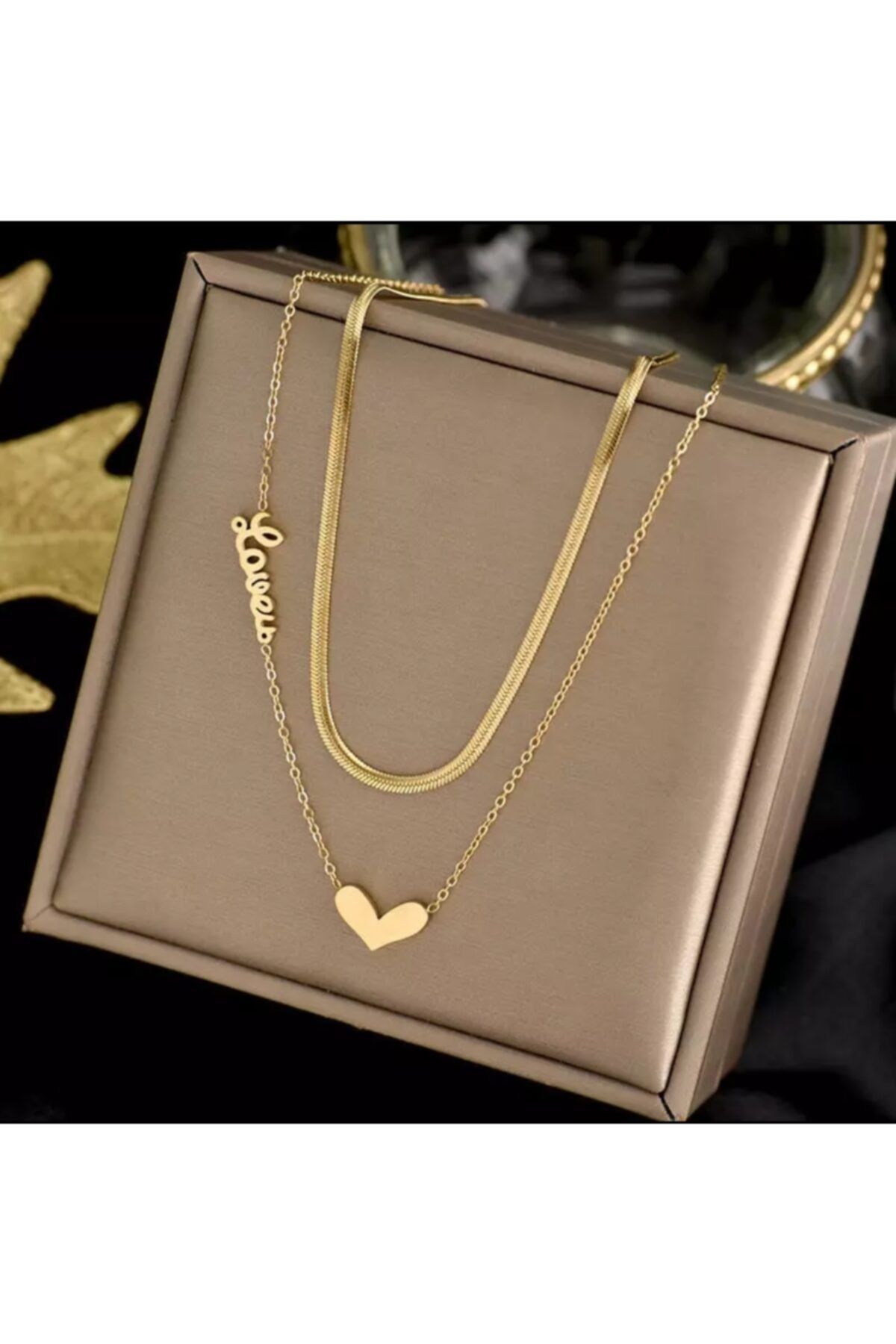 Pinkimaj Kalpli Love Gold Kolye 2 li Titanyum Çelik Ürün