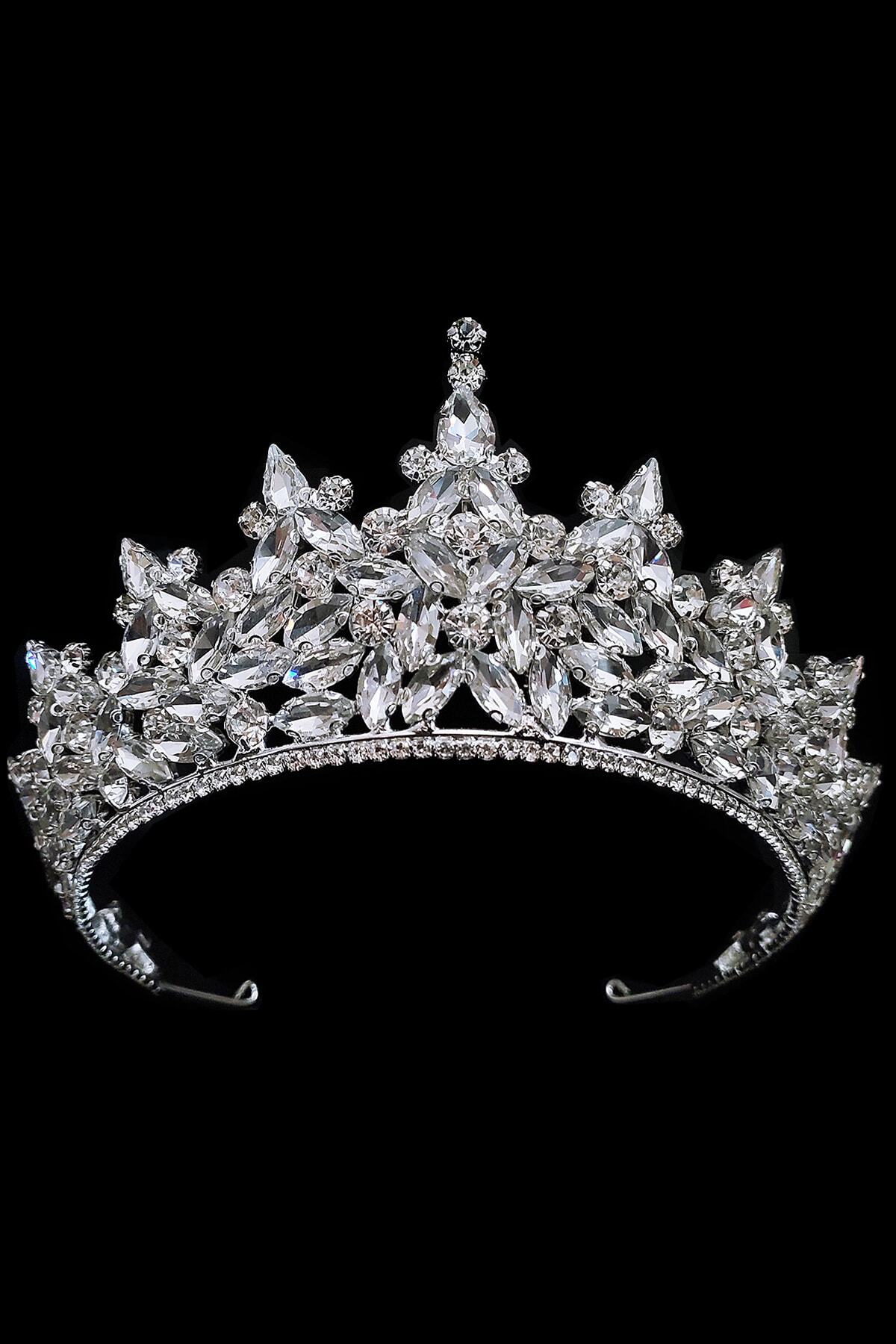 mycrown34 7.5cm Yüksekliğinde Prenses Model Gelin Tacı Kristal Taşlı