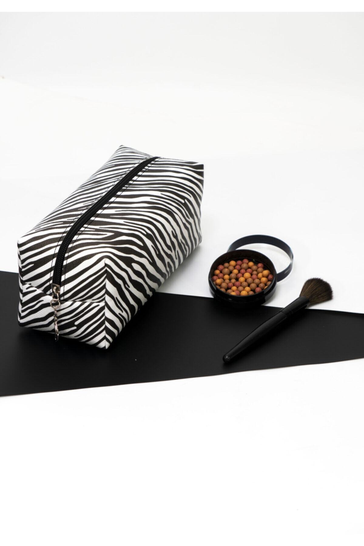 Rof Bag Zebra Desenli Makyaj Çantası