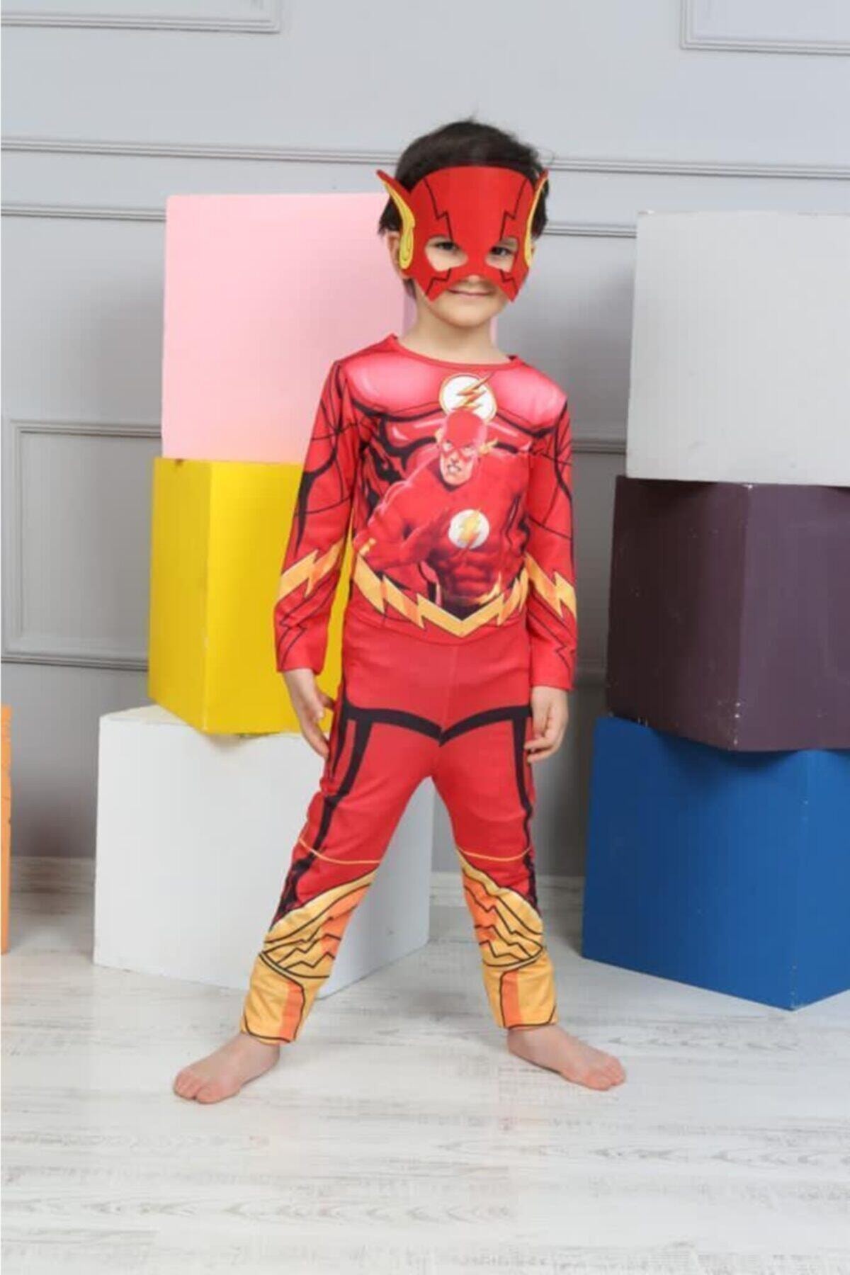 Lolliboomkids Erkek Çocuk Marvel Avengers Flash Maskeli Çocuk Kostüm