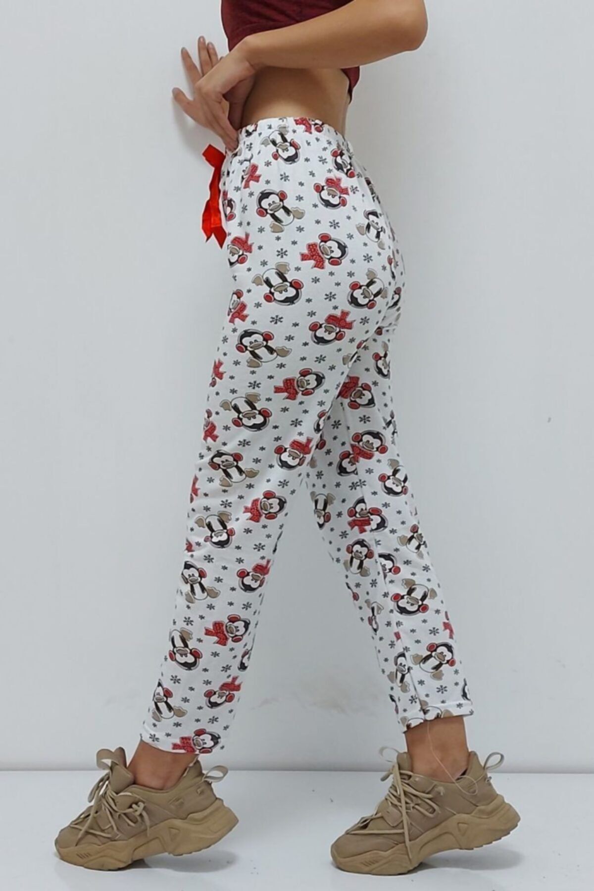 Berlinshop Desenli Içi Pamuklu Pijama Altı Beyaz