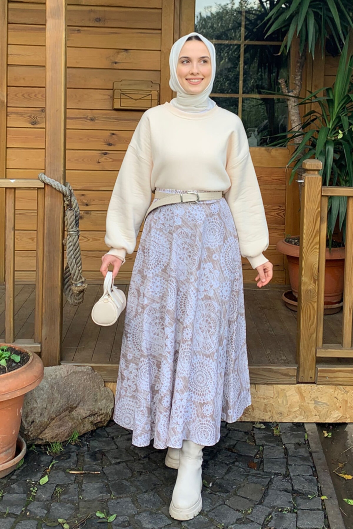 Ceylan Otantik Kahve Nakış Desen Etek