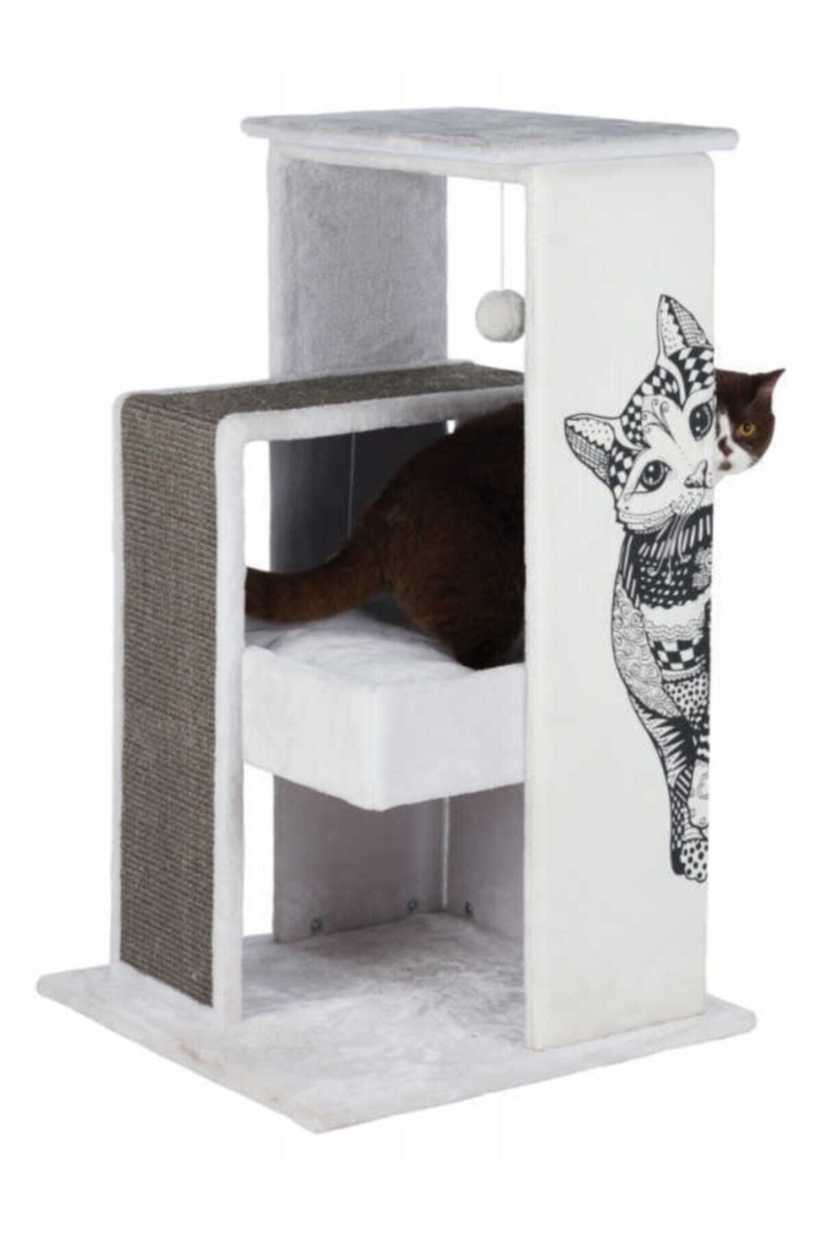 Cambridge Polo Club Trixie Kedi Tırmalama Oyun Evi, 101cm, Beyaz/gri
