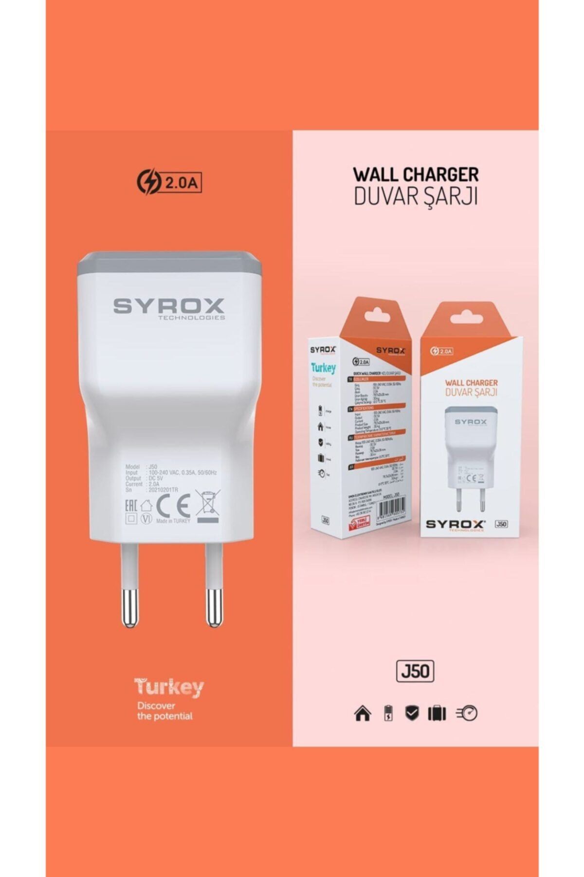 Syrox J50 Usb Girişli 2.0a Şarj Adaptörü