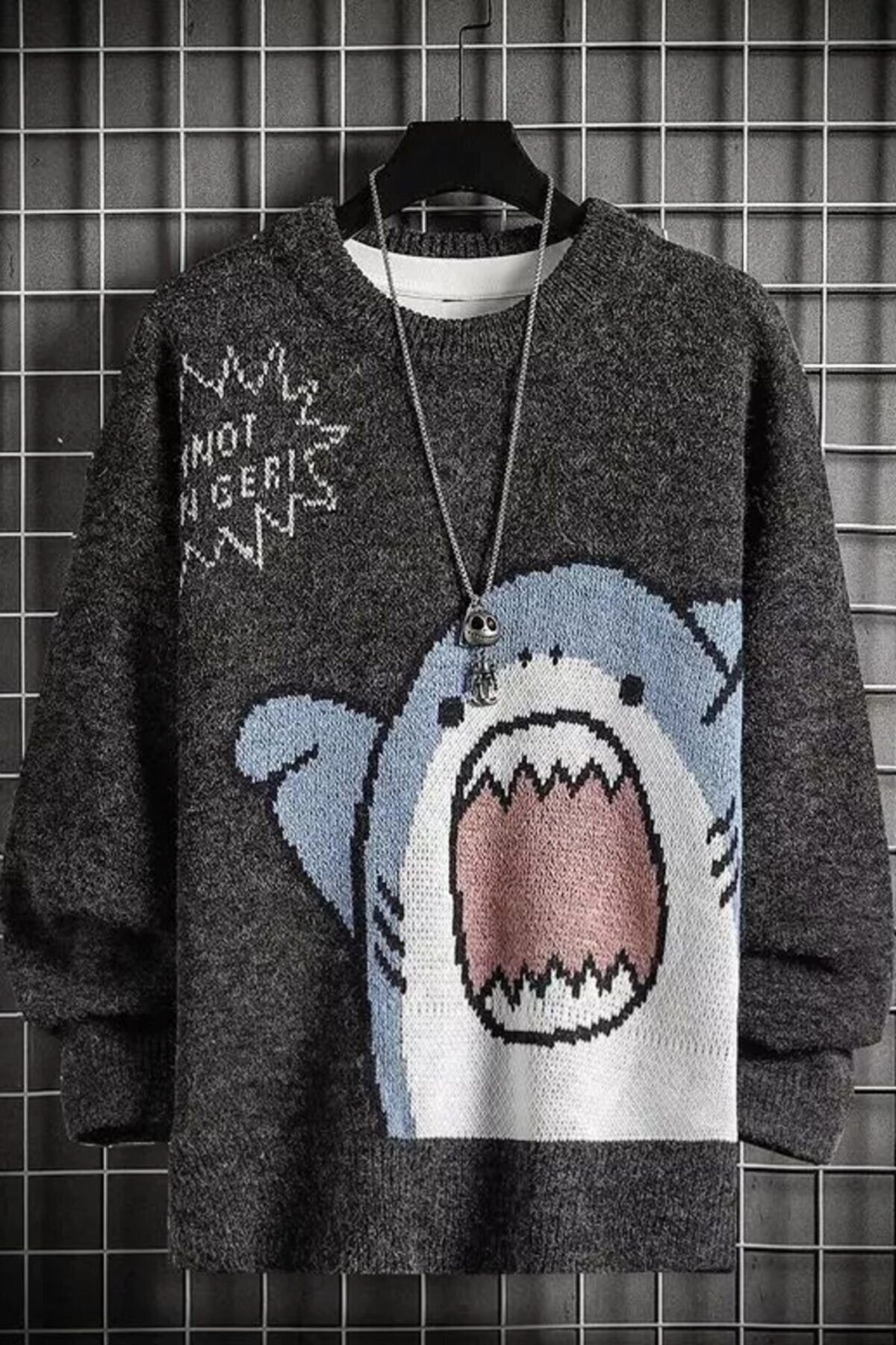 ARC Shoping Harajuku Cute Shark - I'm Not Danger Gri Oversize Kazak