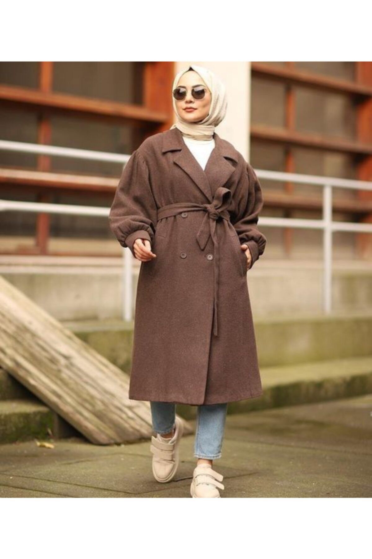 favoristore Balon Kol Oversize Kaşe Kaban