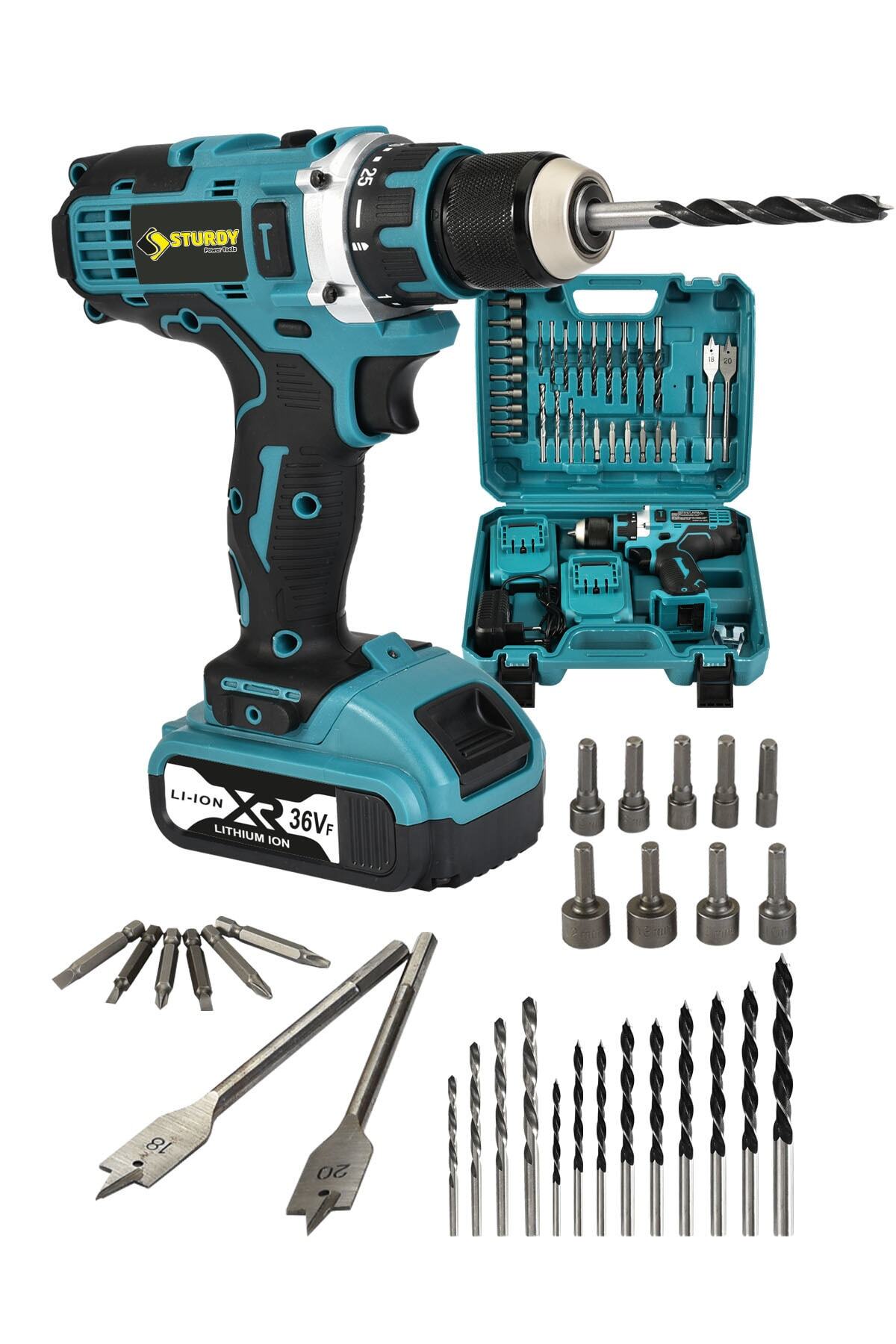 Sturdy Japon Techn 2022 Seri 36vf 5ah Y-7 Çelik Mandren- Şanzuman Şarjlı Çift Akülü Vidalama 30 Prç Setli
