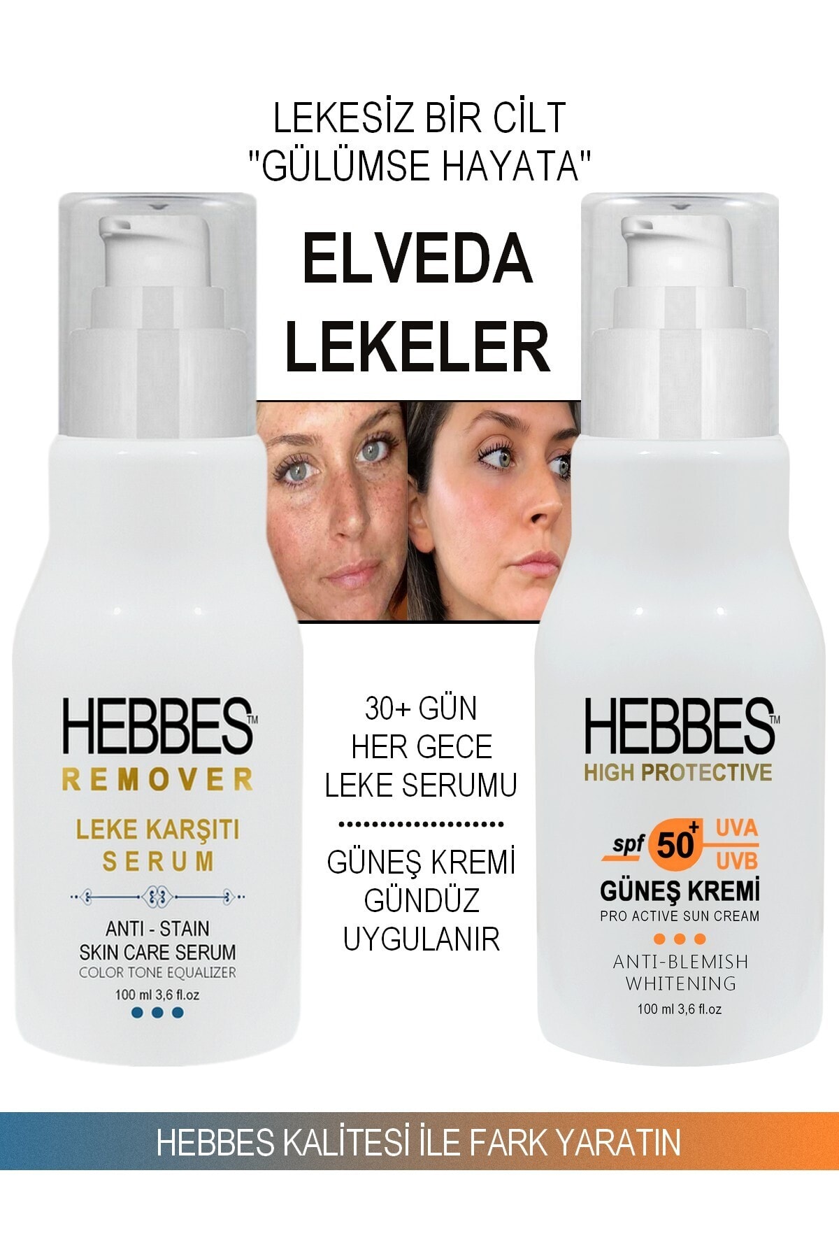 HEBBES Leke Giderici Serum Ve Beyazlatıcı Güneş Kremi 50+ Spf 2'li Set 2x100 Ml