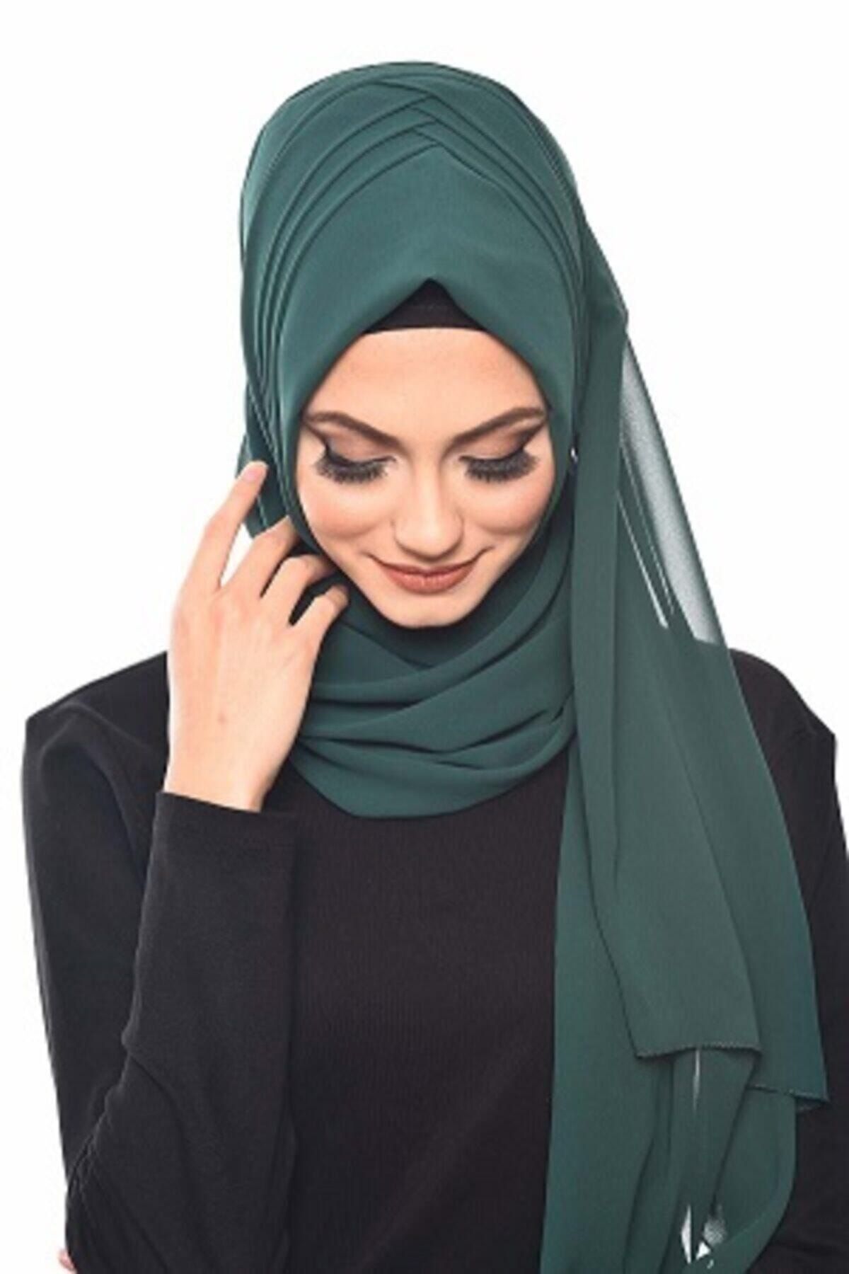 HFM Aksesuar Hazır Şal & Eşarp Drapeli Zümrüt