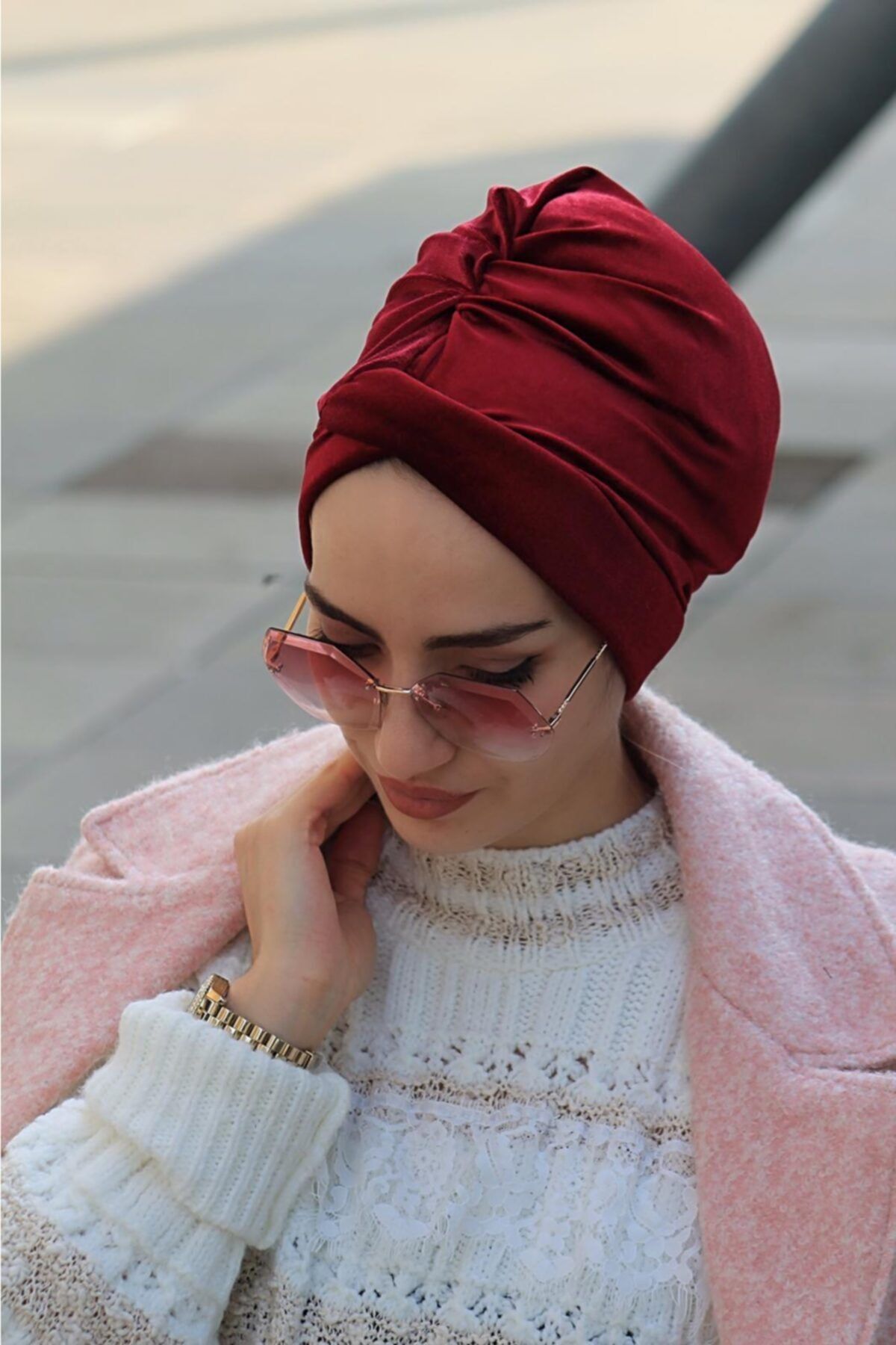 HFM Aksesuar Çapraz Kadife Bone Bordo