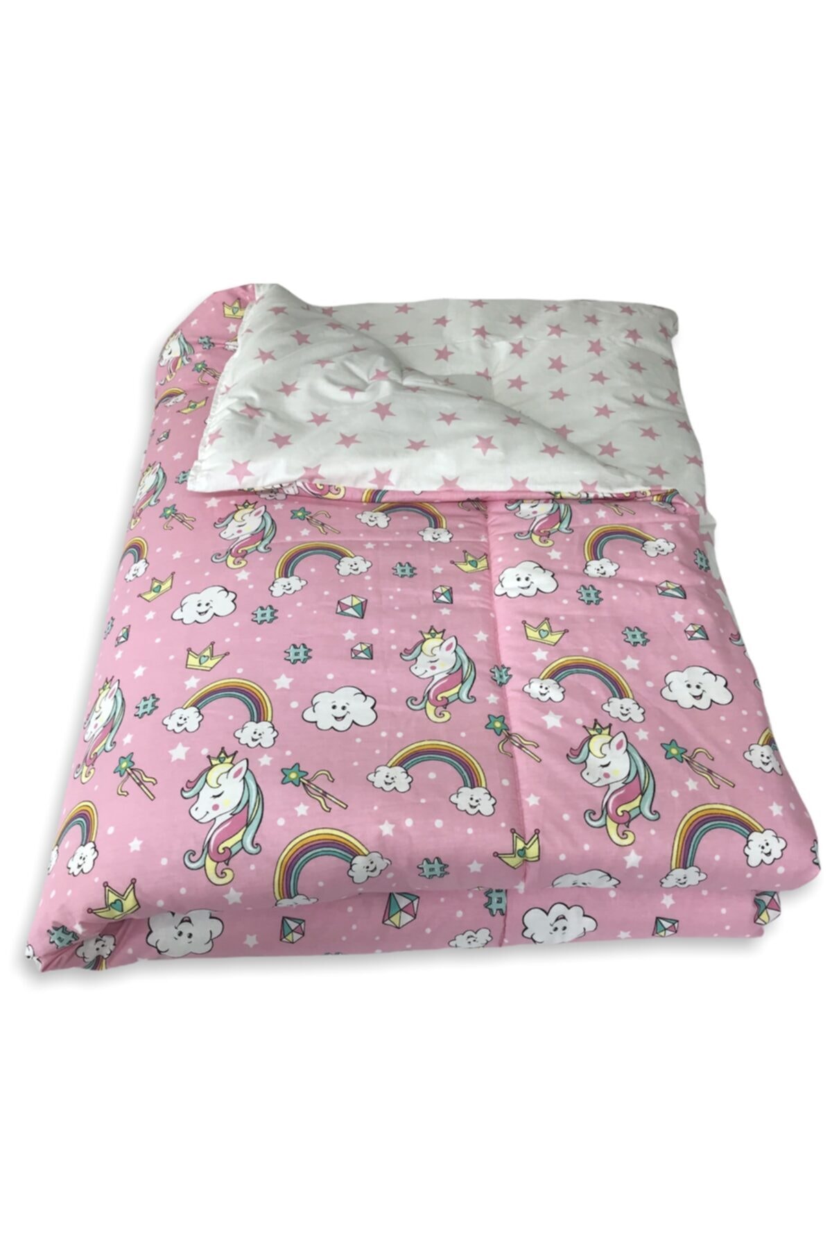 Bebek Özel Pamuk Bebek Çocuk Yorganı 90x180 Cm Ölçülerinde (pembe Unicorn Yıldızlı)