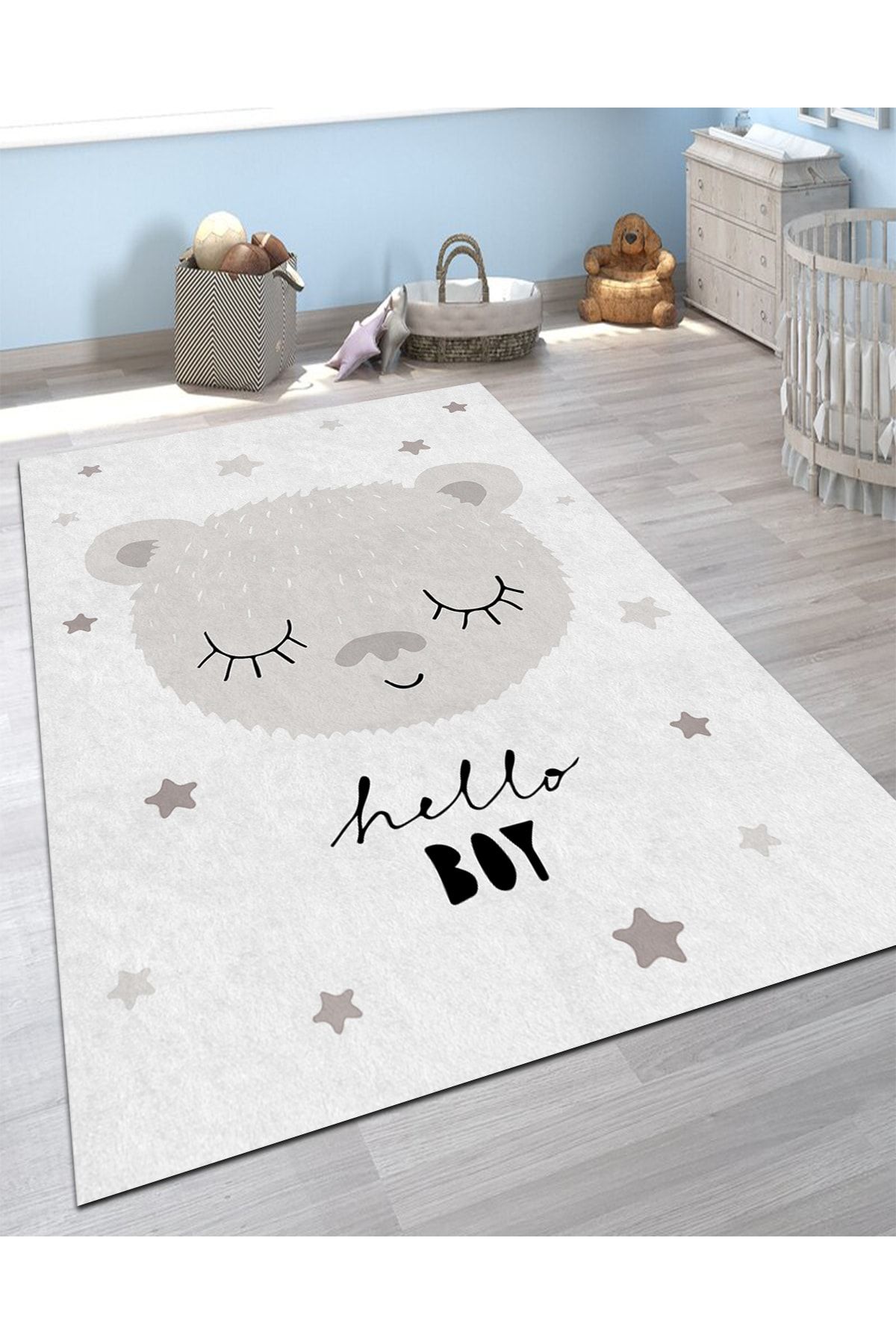 PINKIE HOME Dijital Baskı Kaymaz Taban Makinede Yıkanabilir Sevimli Ayı Desenli Çocuk Odası Halısı-6