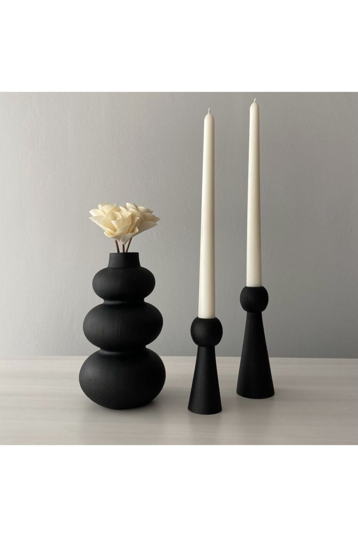 thiramis homeconcept Siyah Bubble Vazo & Bubble 2’li Mumluk Set