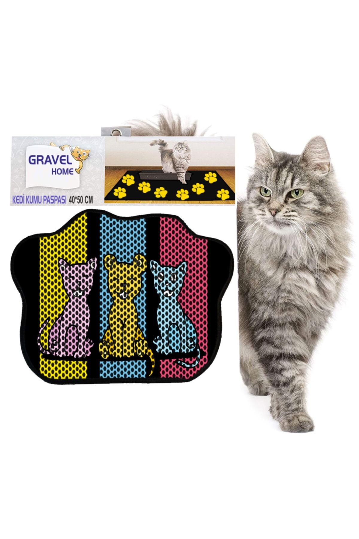 Gravel Kedi Tuvaleti Önü Dekoratif Elekli Kedi Kumu Paspası