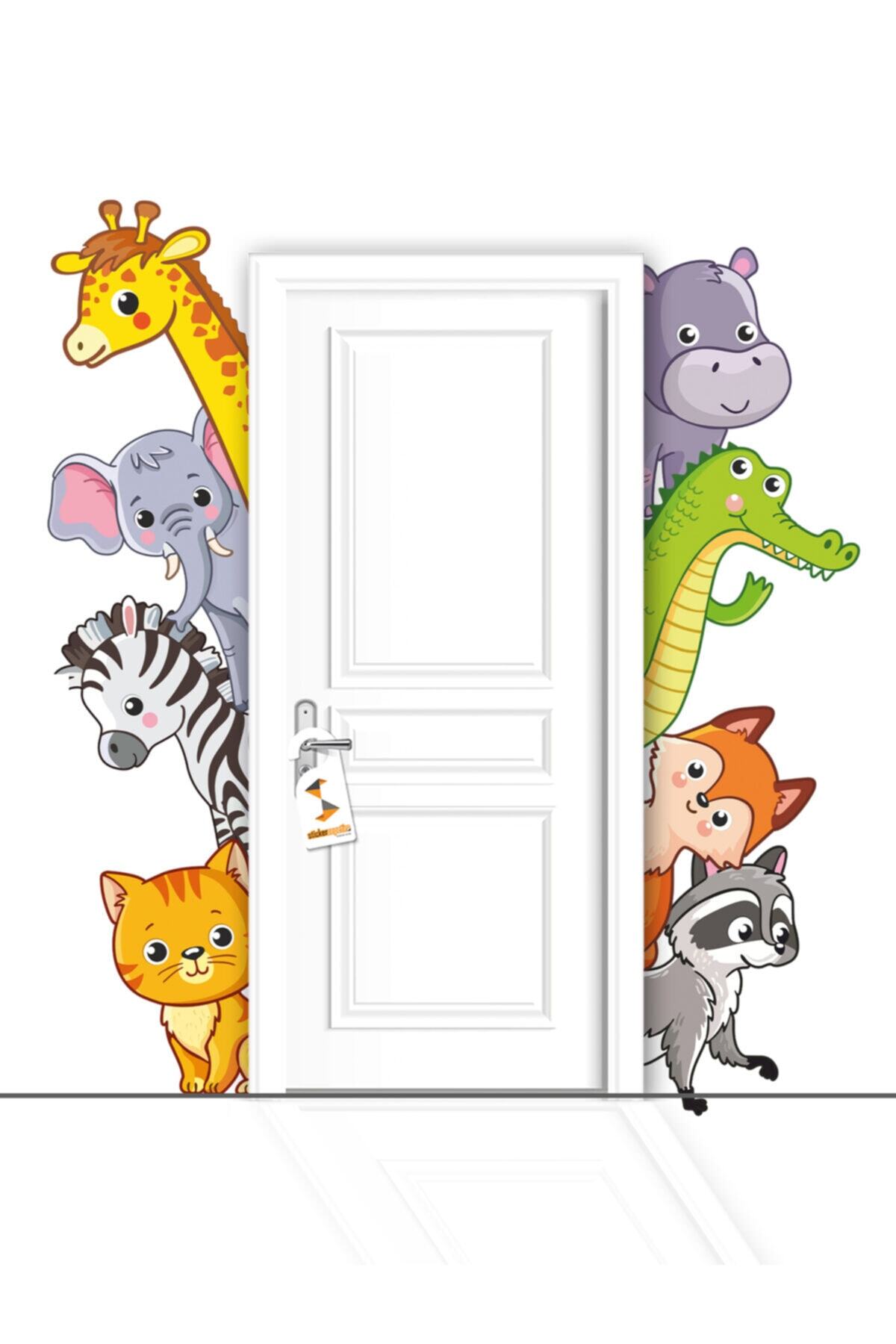 Sticker Sepetim Çocuk Odası Kapı Kenarı Dolap Duvar Sticker Sevimli Safari Hayvanlar