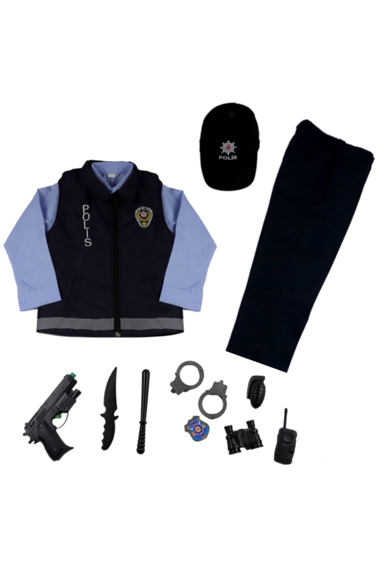 Liyavera Unisex Çocuk Yelekli Mavi Polis Kostümü Kıyafeti