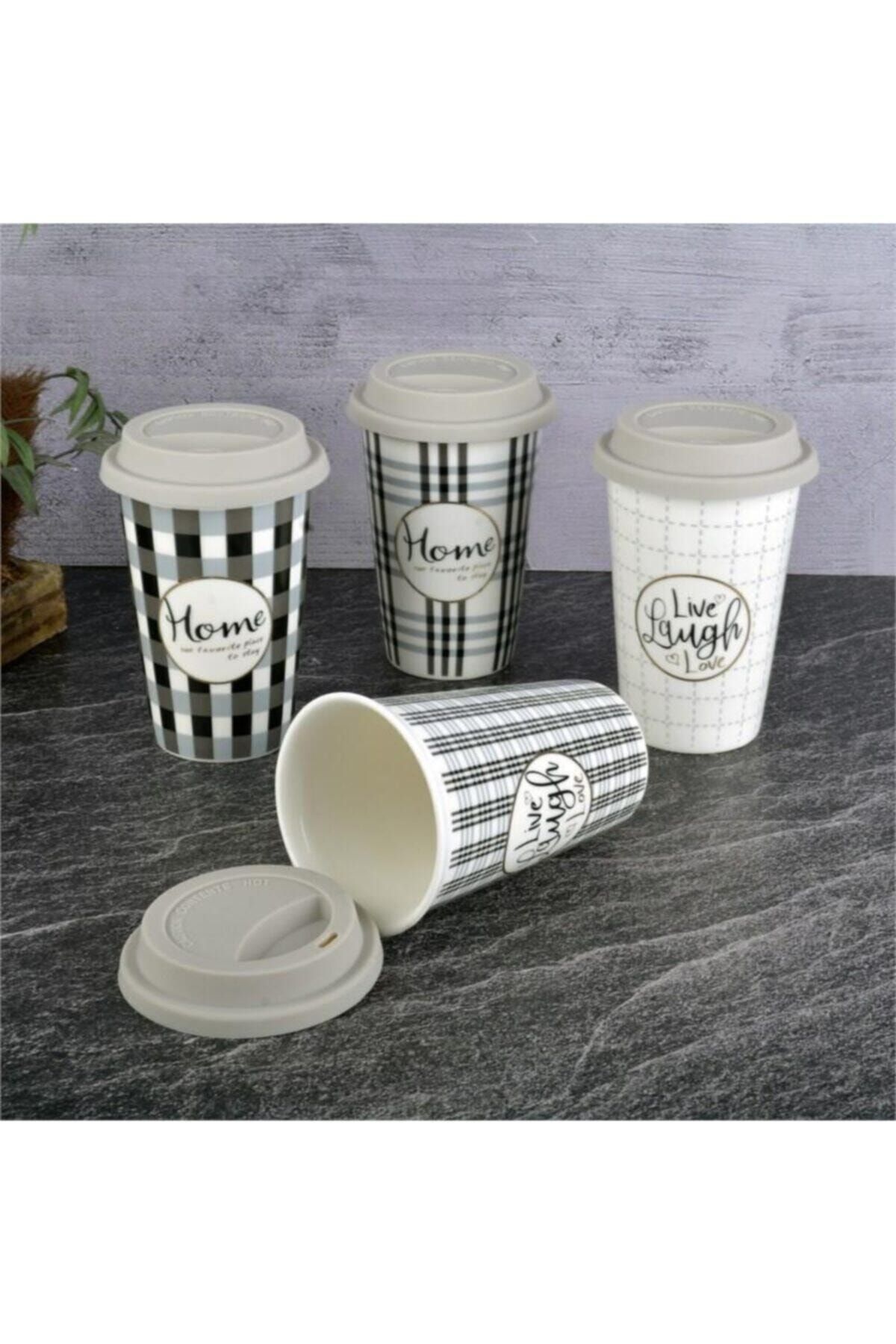SERAMİKCİ Porselen Kupa Silikon Kapaklı 400 Ml-yazılı