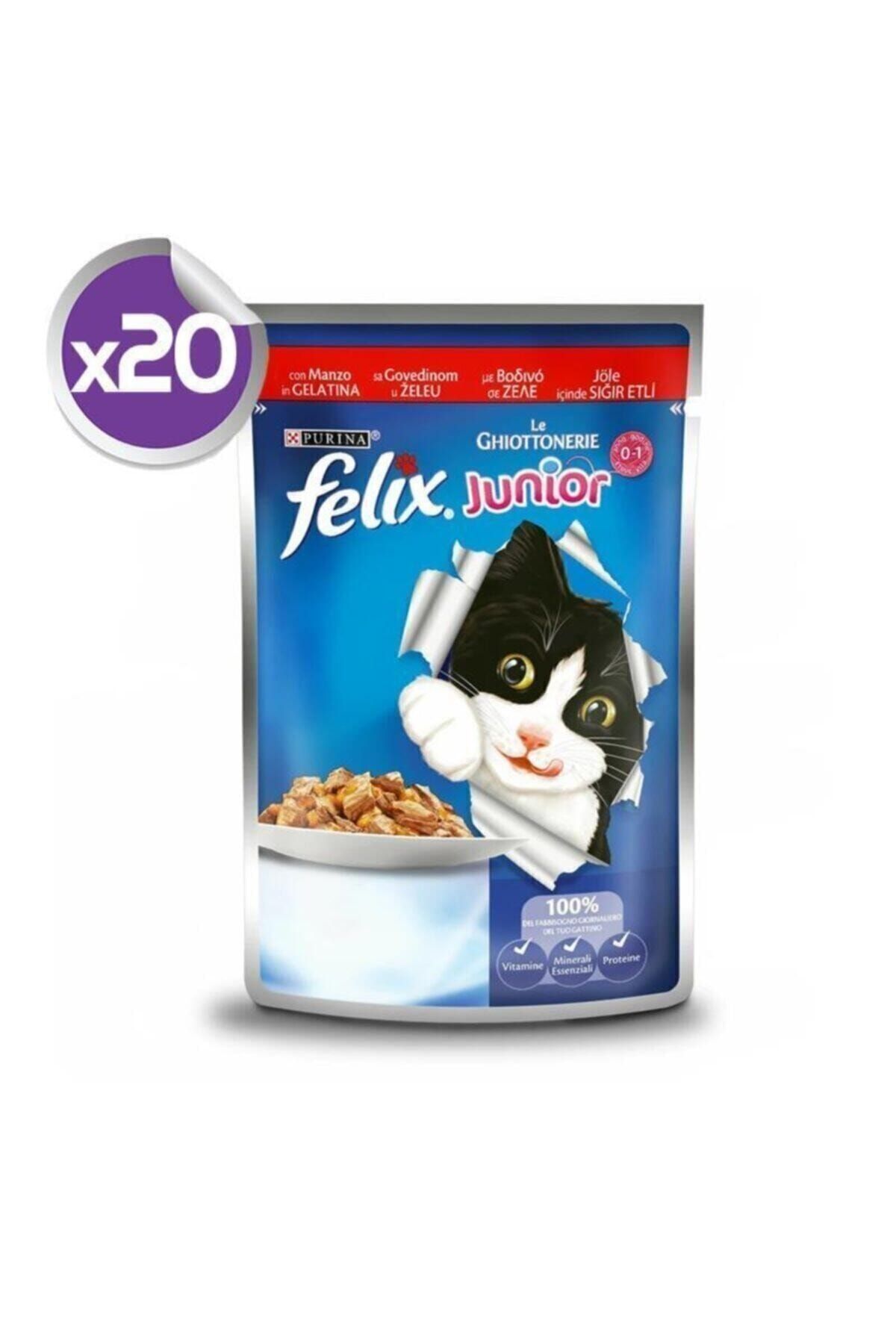 FELIX Junior Sığır Etli Yavru Pouch Yaş Kedi Maması 100 gr X 20