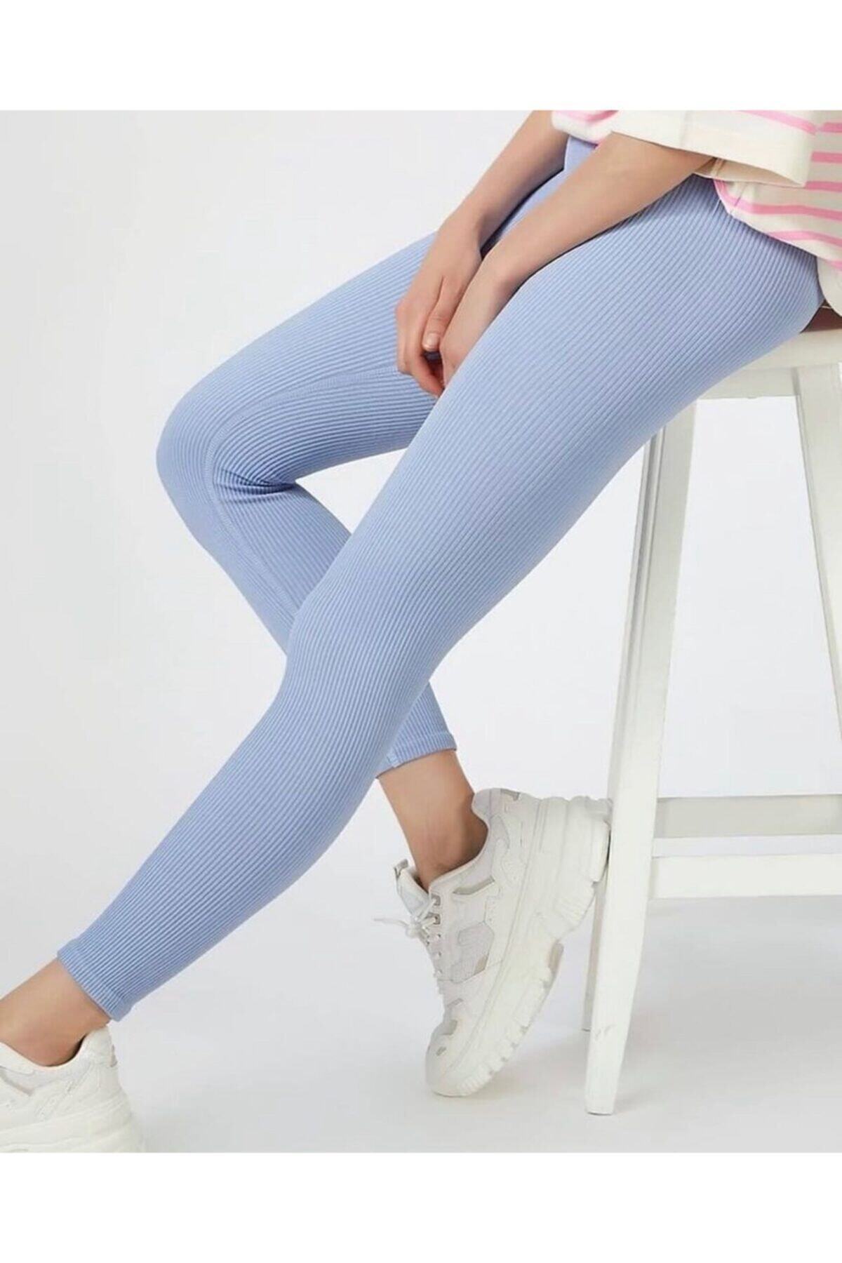 POVOWEAR Bebe Mavisi Fitilli Dikişsiz Tayt