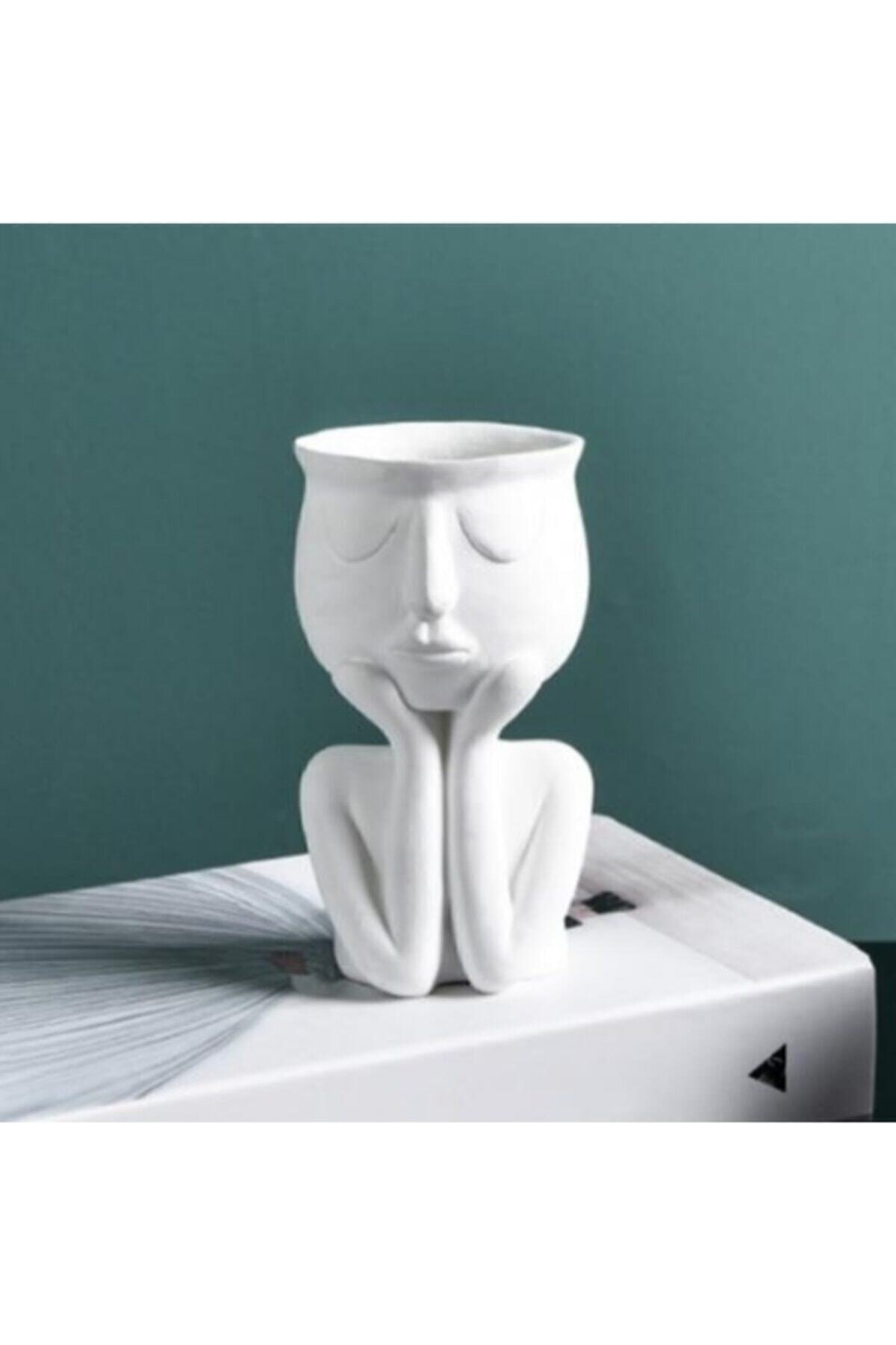 ÇELİKERSHOP Eli Yüzünde Beton Saksı - Beyaz Saksı