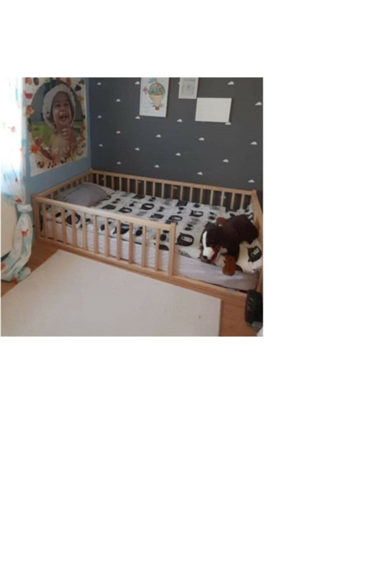 wooden women world Doğal Ahşap Montessori Yatak Sağ Kapılı Karyola