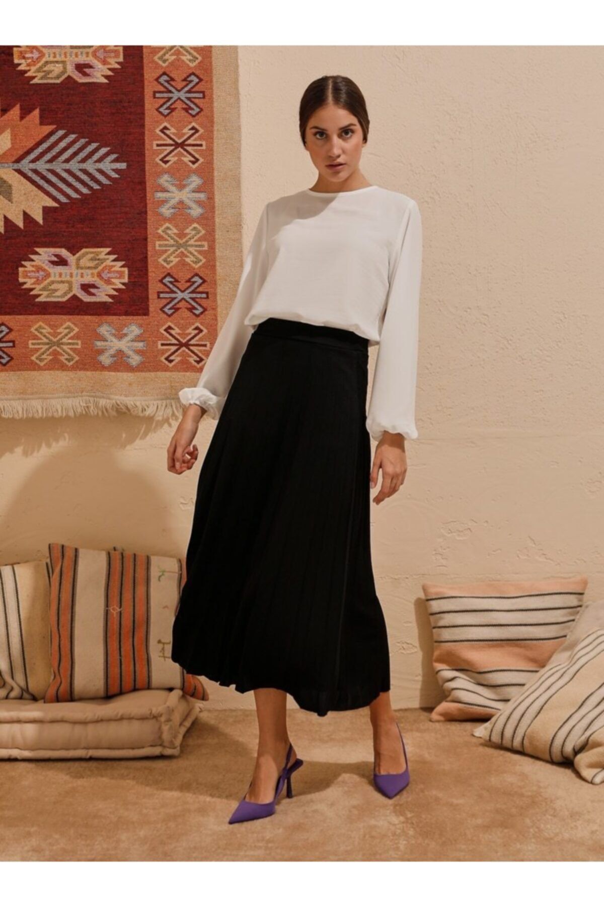Refka Piliseli 90 Cm Etek - Siyah -