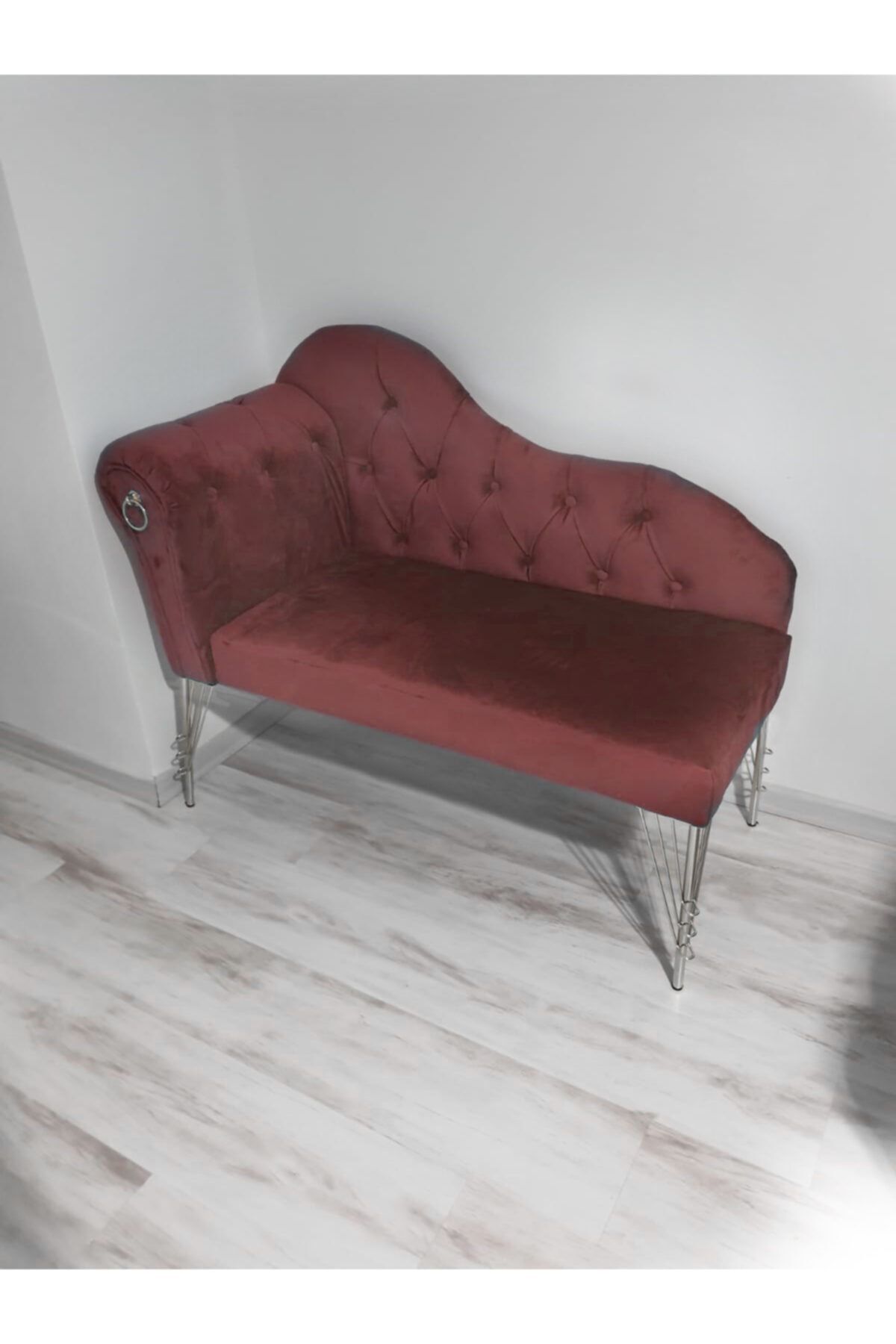 Sepetten Evine Gül Kurusu Renk Yeni Nesil Köşe Koltuğu Josefin Bench Puf Metal Krom Ayak