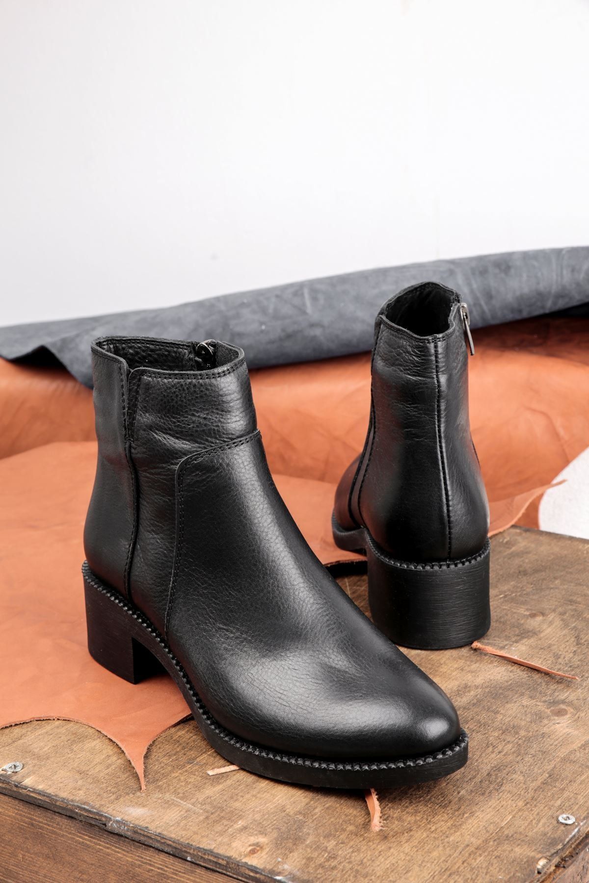 Lal Shoes & Bags Lonut Kadın Hakiki Deri Topuklu Bot Rahat Taban-siyah