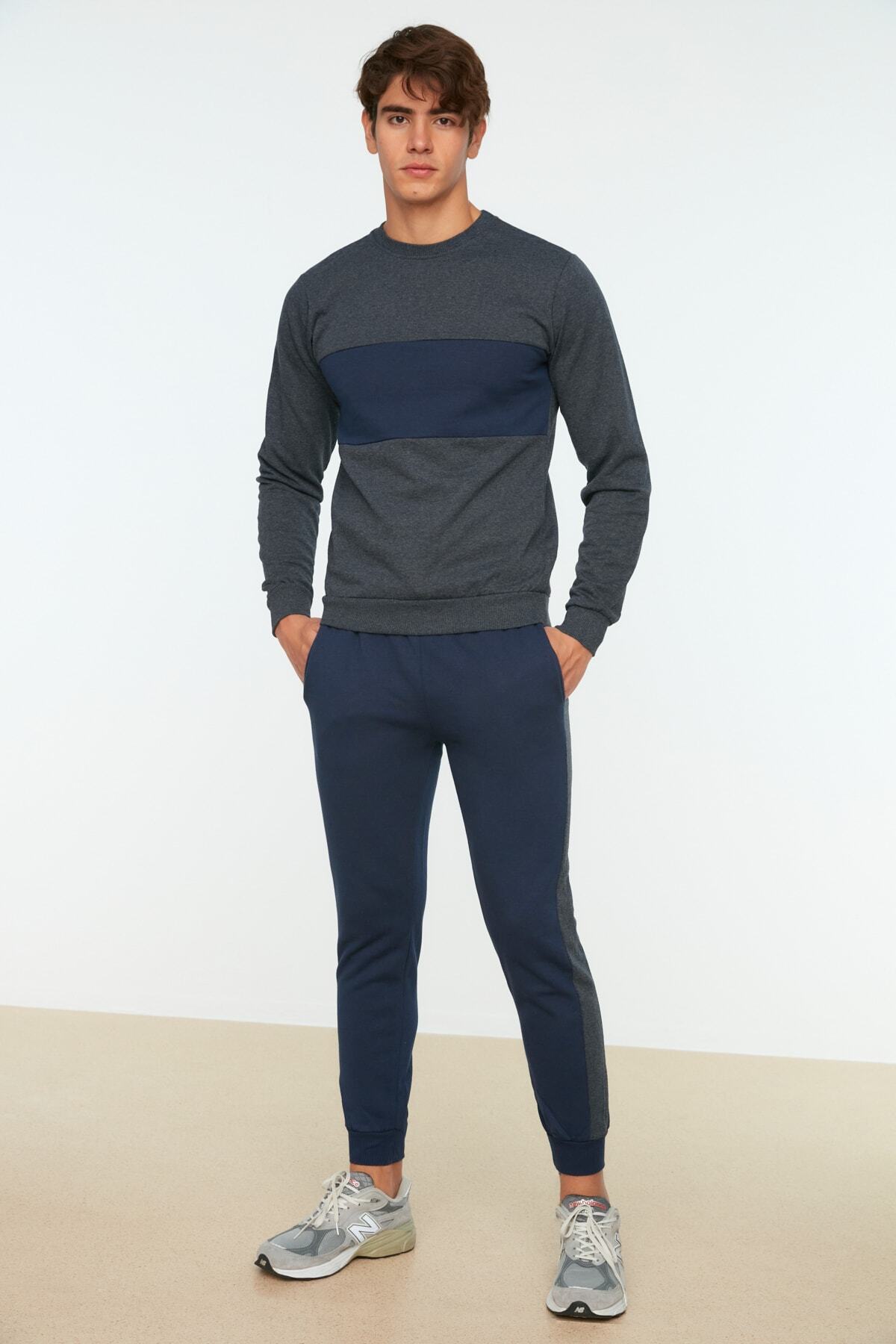 TRENDYOL MAN Lacivert Erkek Panelli Regular Fit Eşofman Takımı