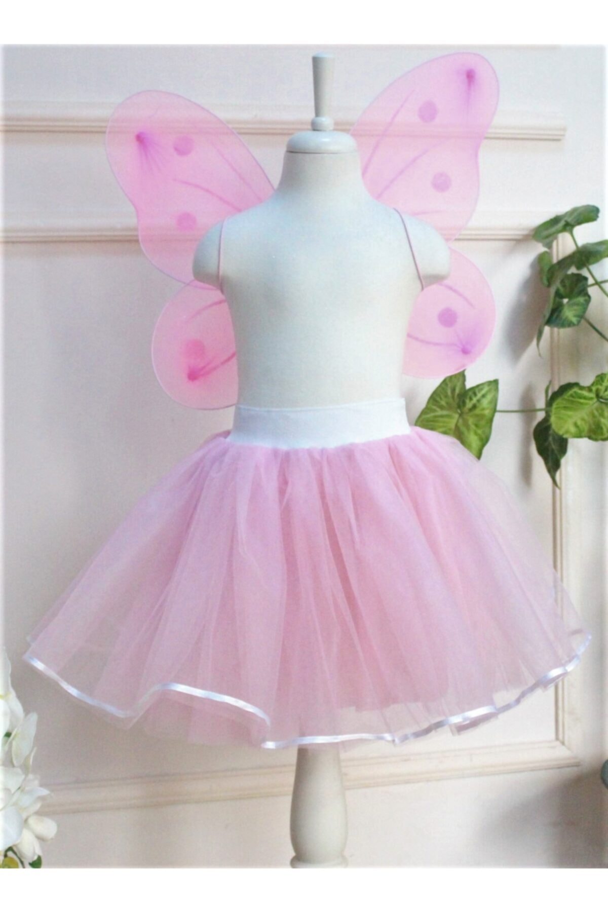 Astar Kostüm Kız Çocuk Pembe Tütü Etekli Melek Kelebek Kanat Set Elbise