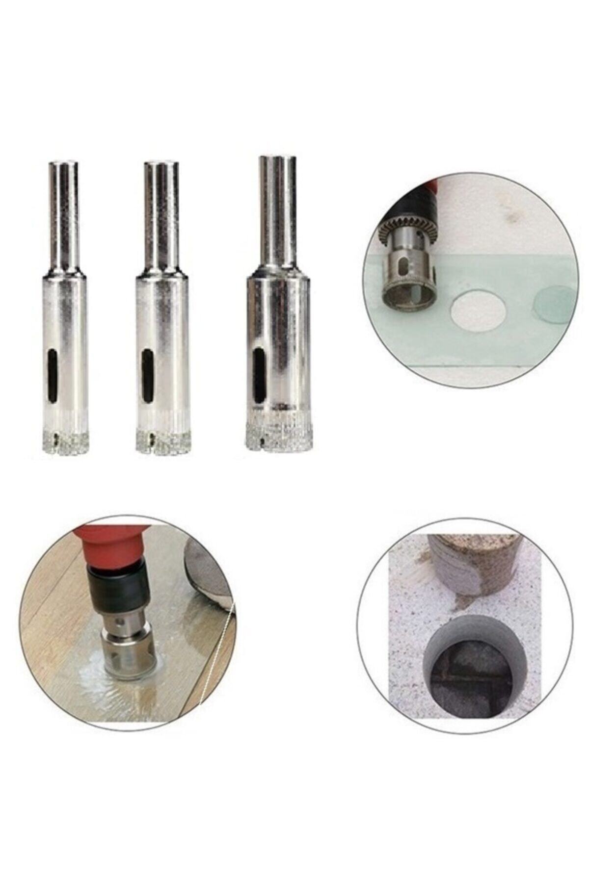Depolife Mermer Granit Fayans Cam Yuvarlak Delme Pancı 12mm 16mm 20mm Elmas Uç Delik Açma Matkap Karot 3 Lü