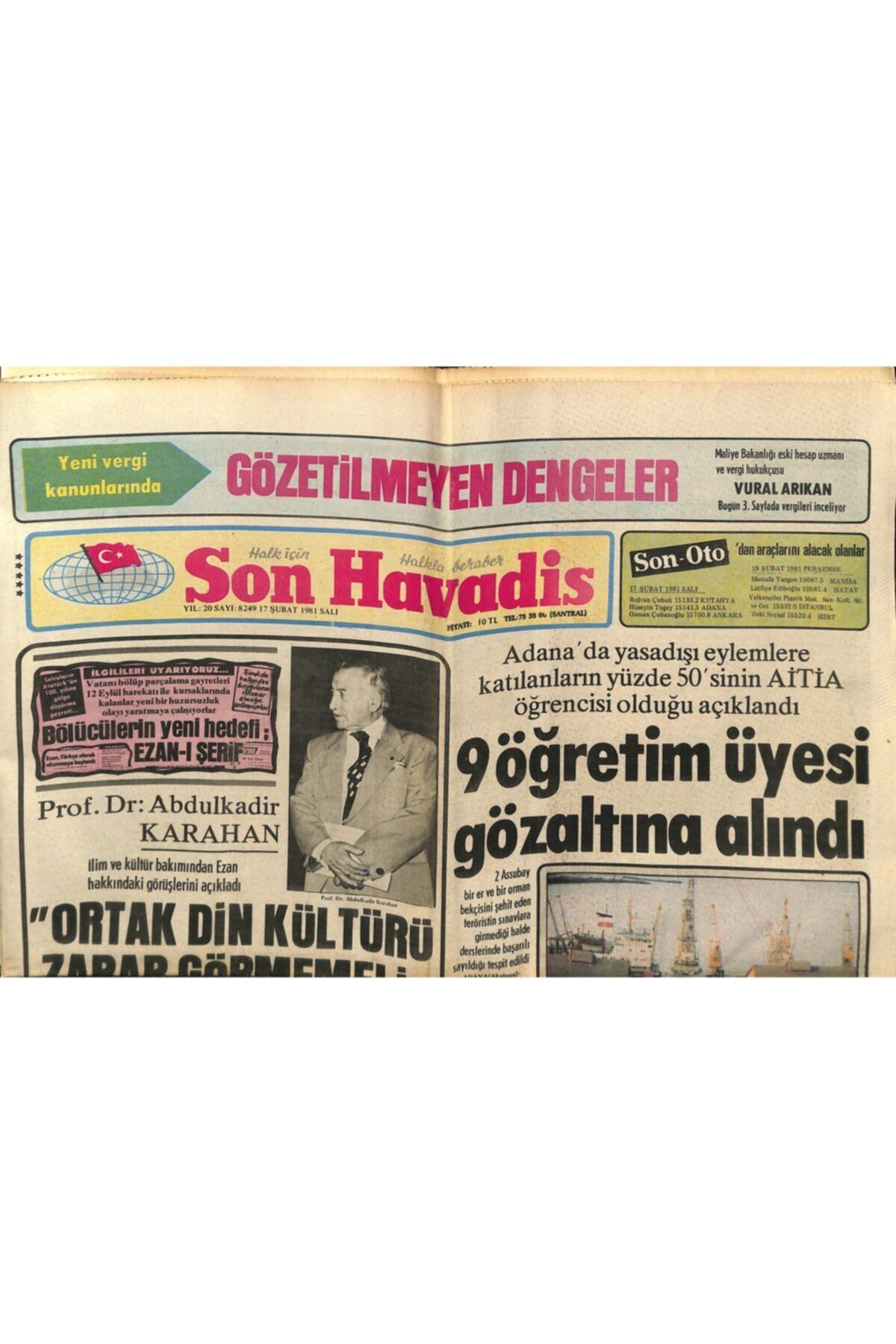 Gökçe Koleksiyon Son Havadis Gazetesi 17 Şubat 1981 - Harem-i Şerif'in Özel Ciltli Kitabı Basıldı