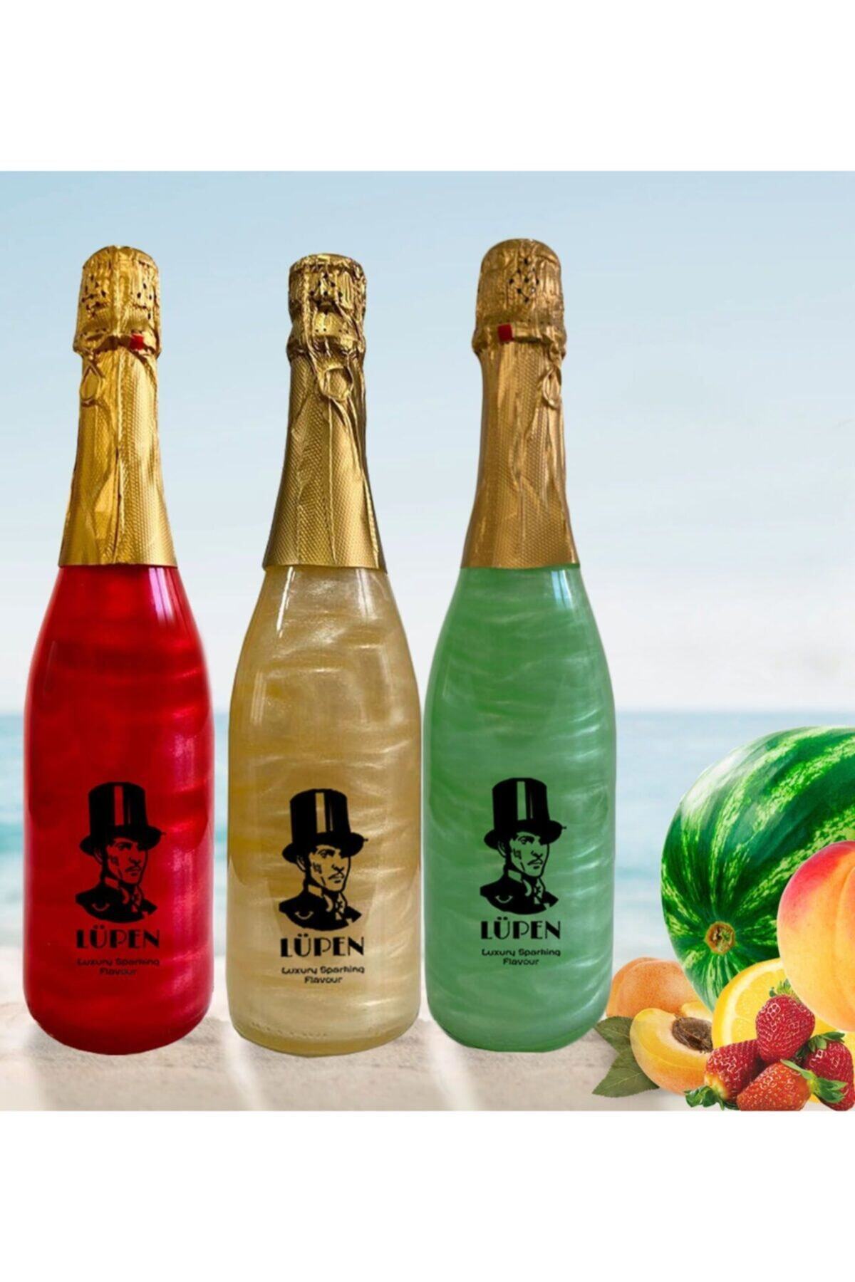 Lüpen Simli Lux Karpuz Çilek Nane Limon Şeftali Kayısı 750 ml Alkolsüz Gazlı İçecek 3 Adet