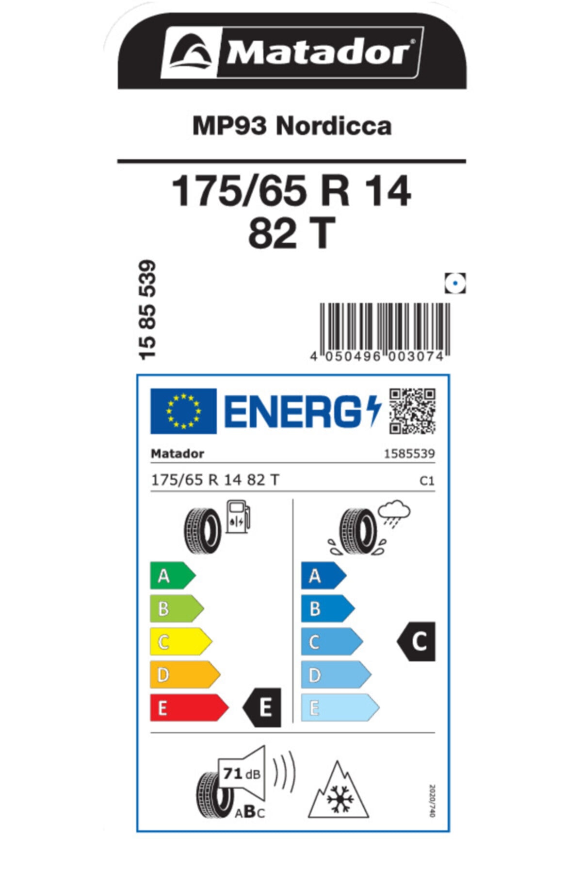 Matador 175/65 R 14 82t Mp93 Nordicca 2021 Üretim
