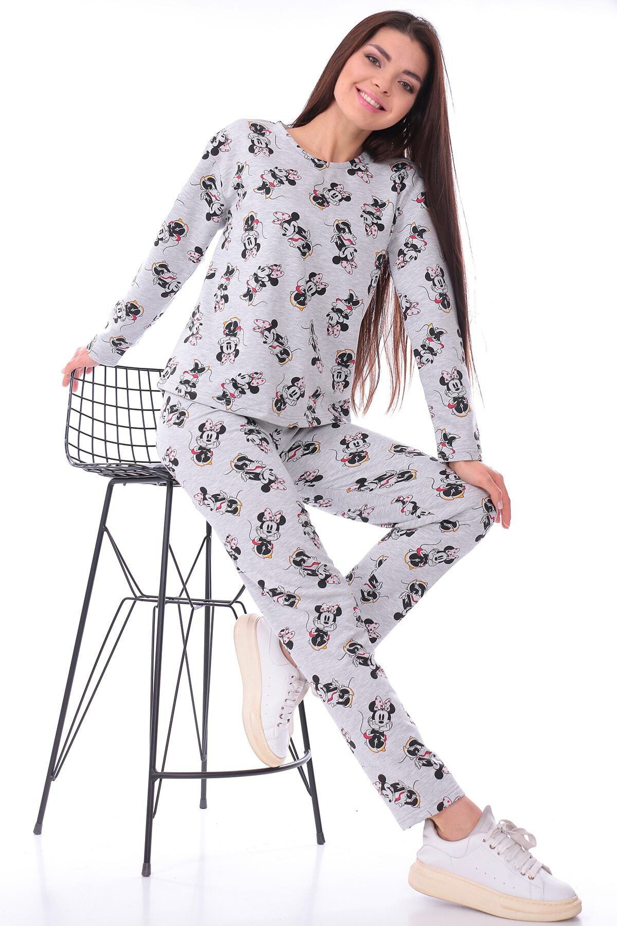 Longamita Desenli %100 Pamuk Pijama Takımı