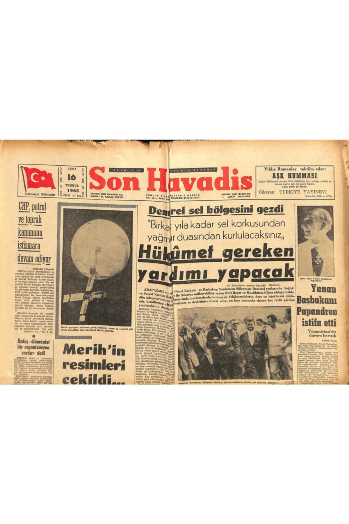 Gökçe Koleksiyon Son Havadis Gazetesi 16 Temmuz 1965  Trt'nin Mahkemeye Verilmesi İstendi