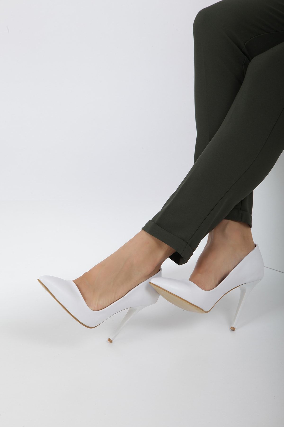 Per Favore Beyaz Cilt Klasik Topuklu Stiletto