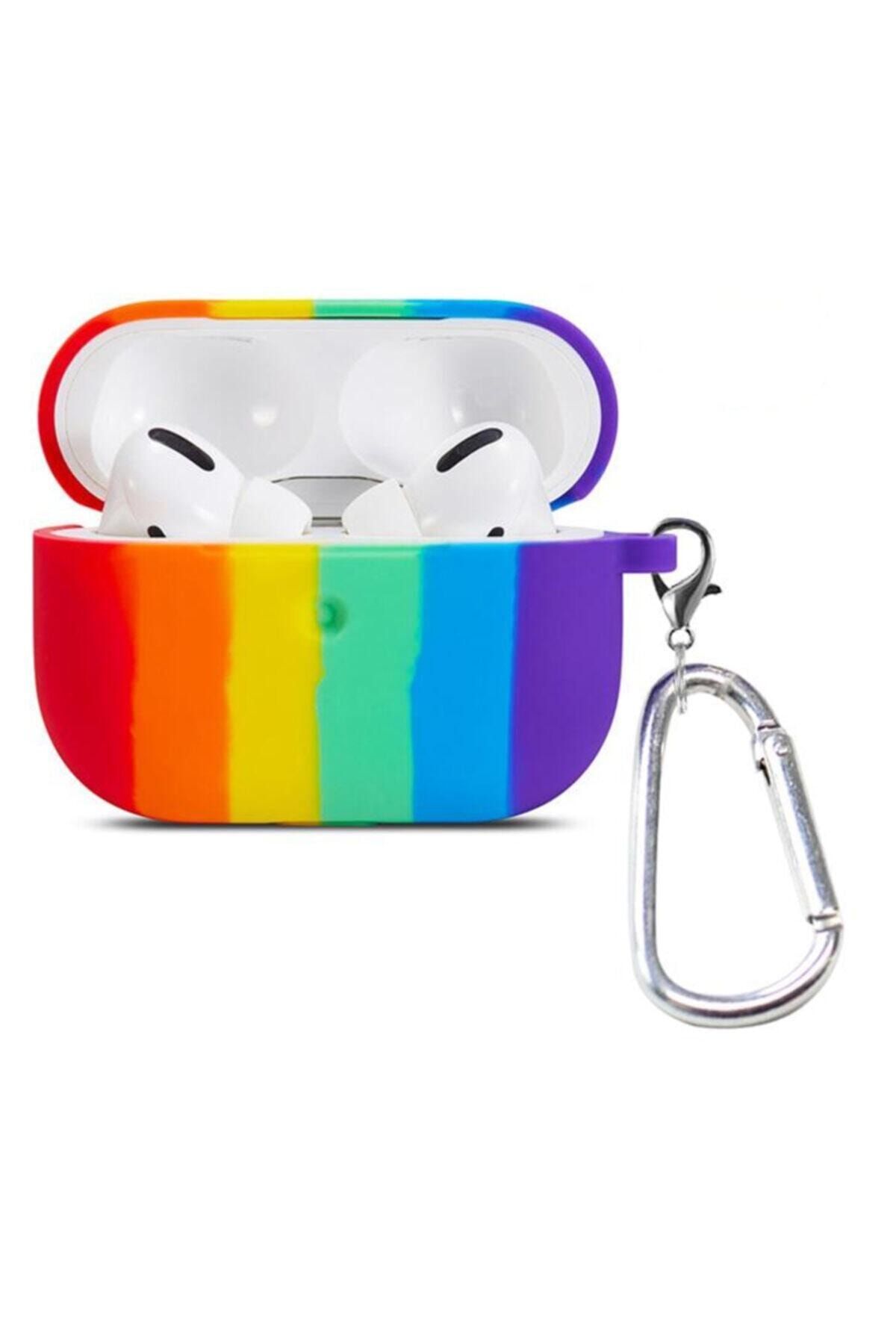 PREMİUM QUALİTY STORE Airpods 3 Uyumlu Kulaklık Koruyucu Mdl03 Anahtarlıklı Silikon Kapak Kılıf Rainbow Cepaystore