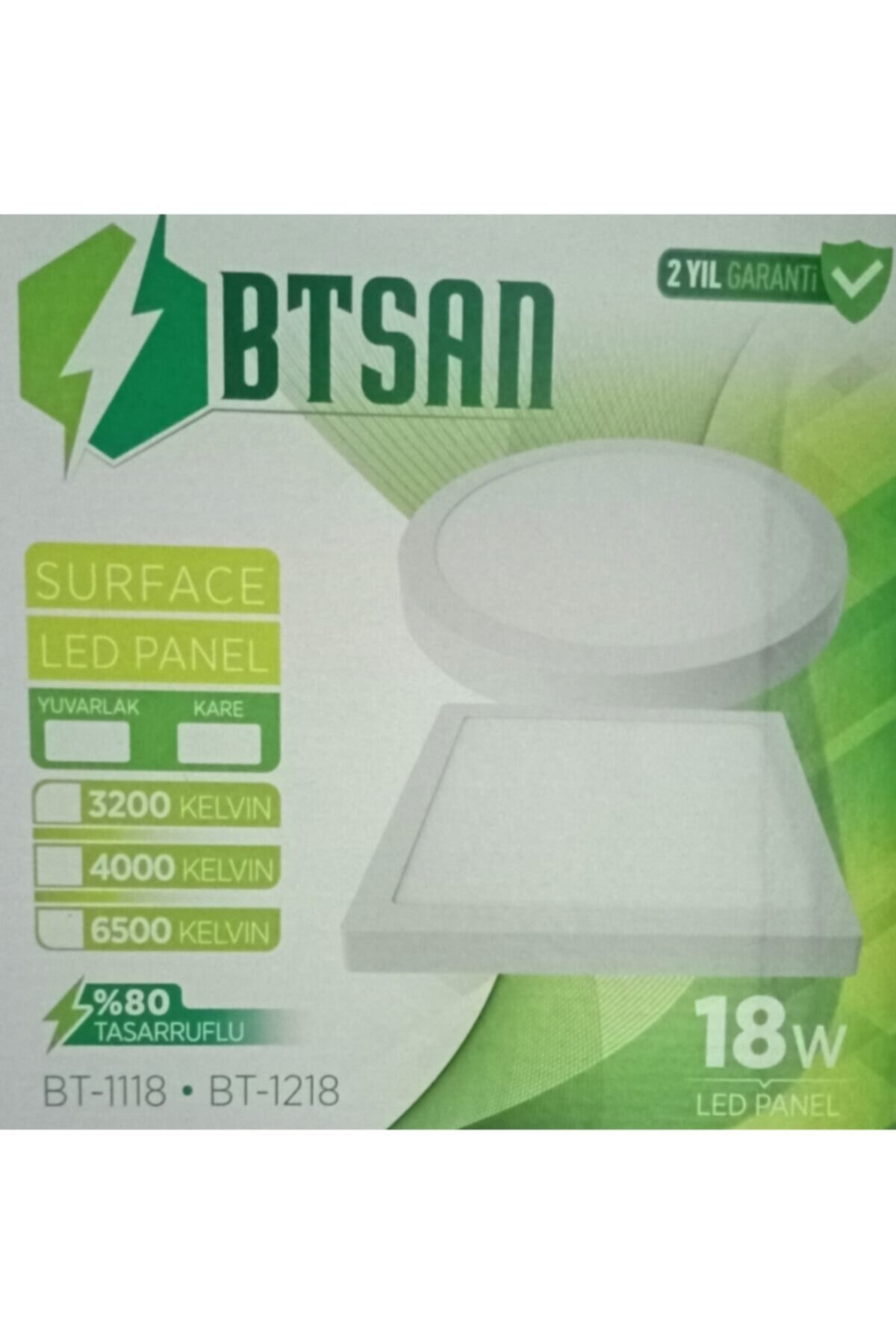 BTSAN 18 Watt Beyaz Kasa Beyaz Işık Sıva Üstü Kare Led Panel