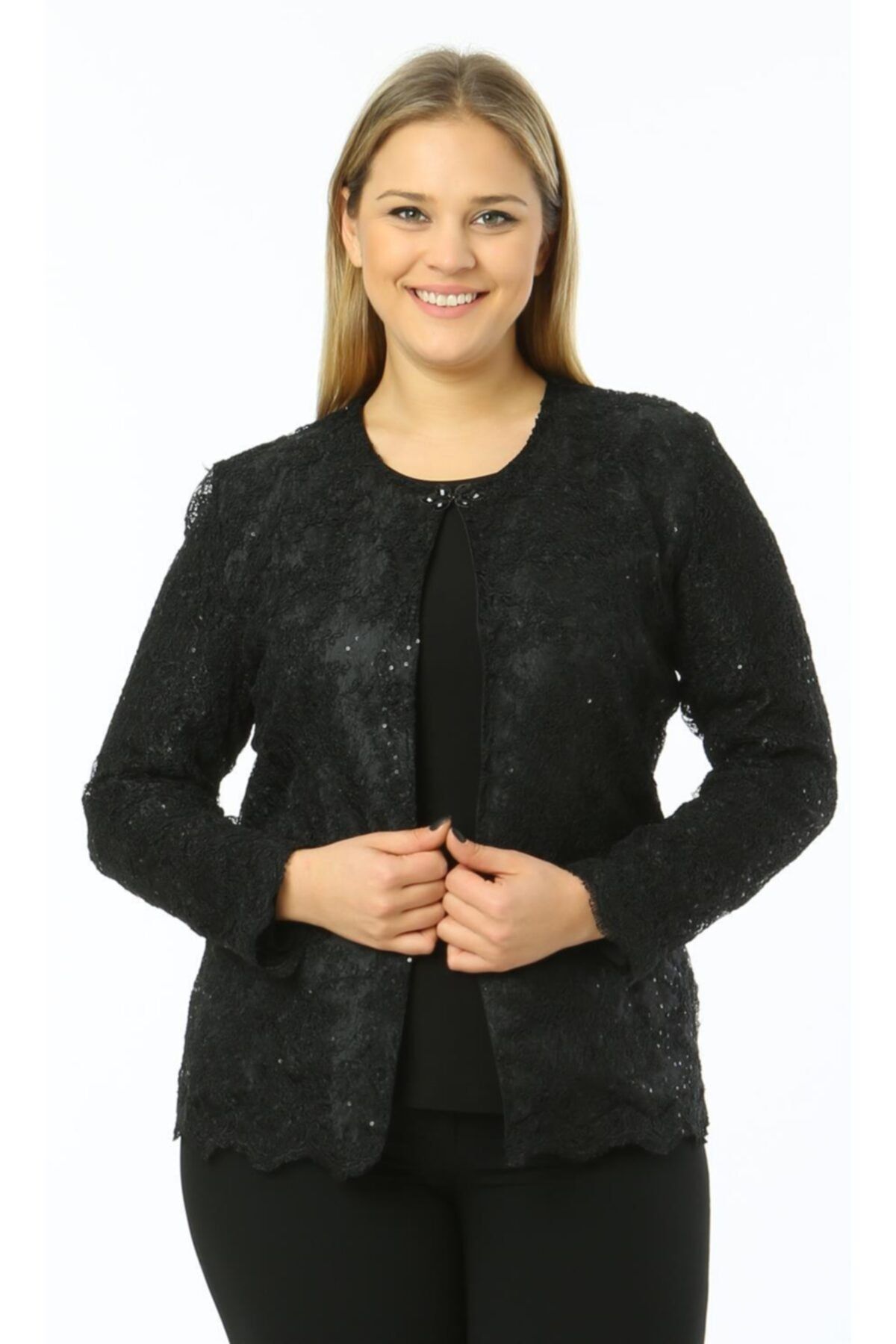 Ladies First Büyük Beden 3378 Siyah Ceket Bluz Takım