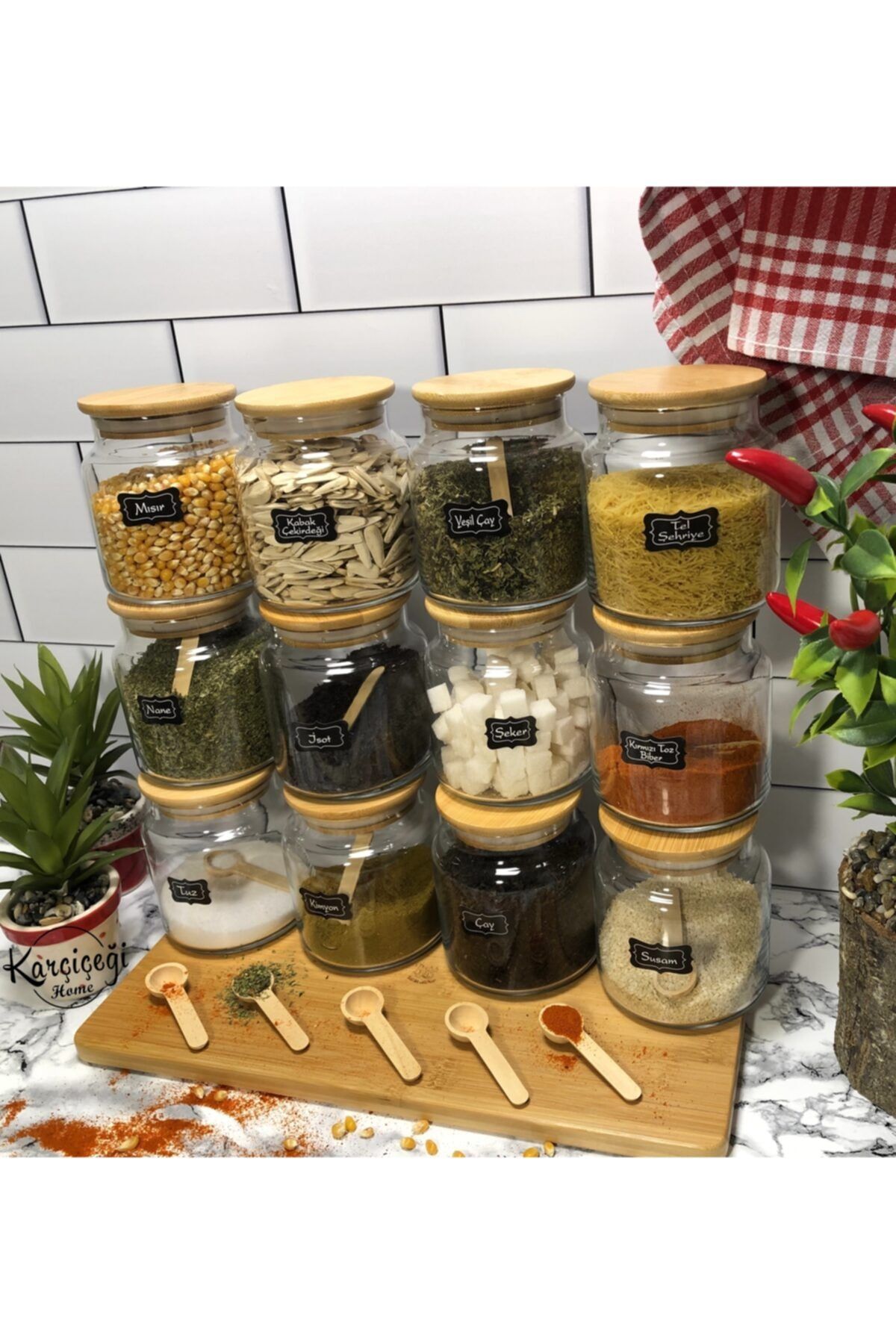Perotti Kaşıklı Etiketli Bambu Baharatlık Takımı 500ml