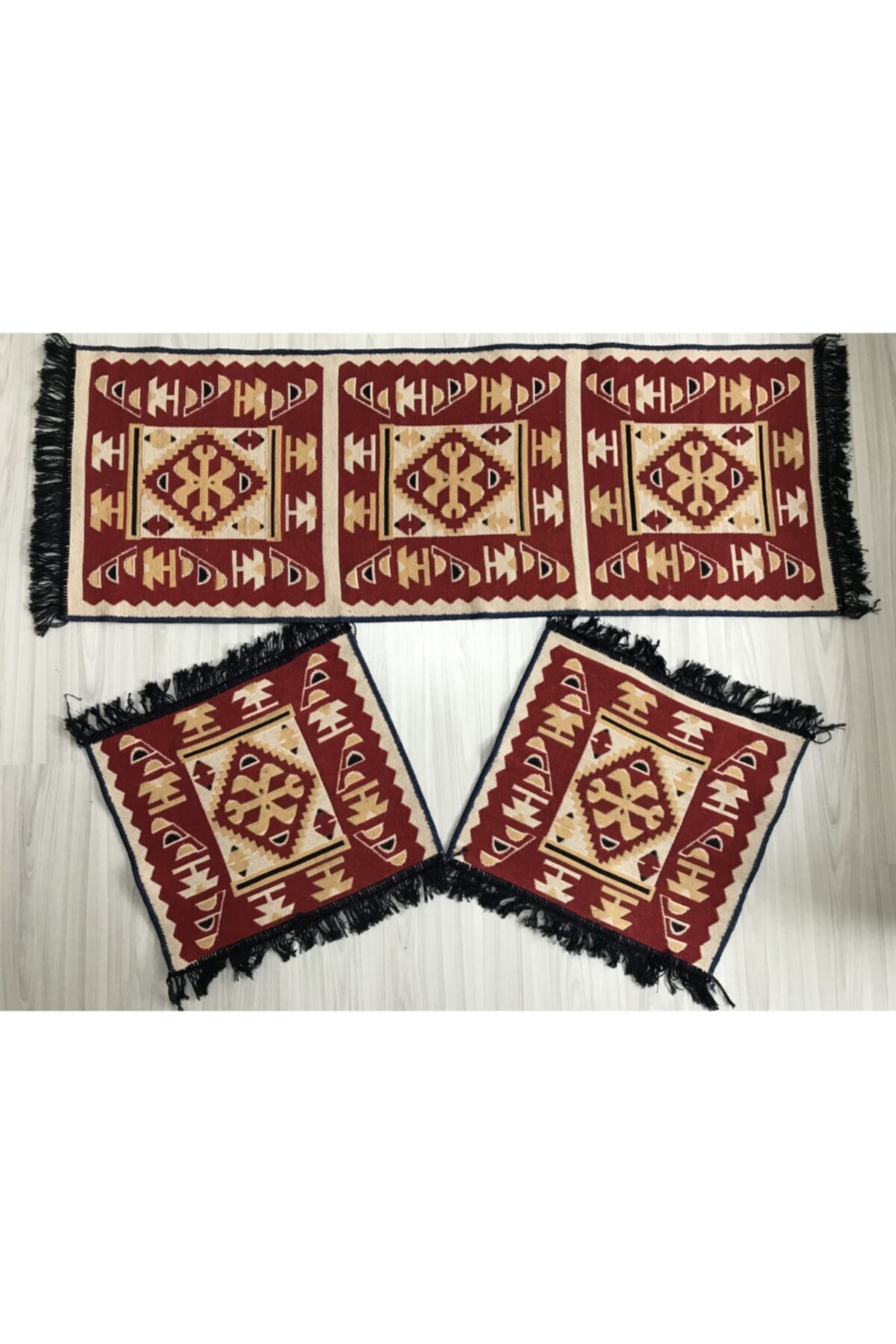 ELMASS Çift Taraflı 3lü Set Oto Koltuk Minderi Kilim Araç Kılıfı
