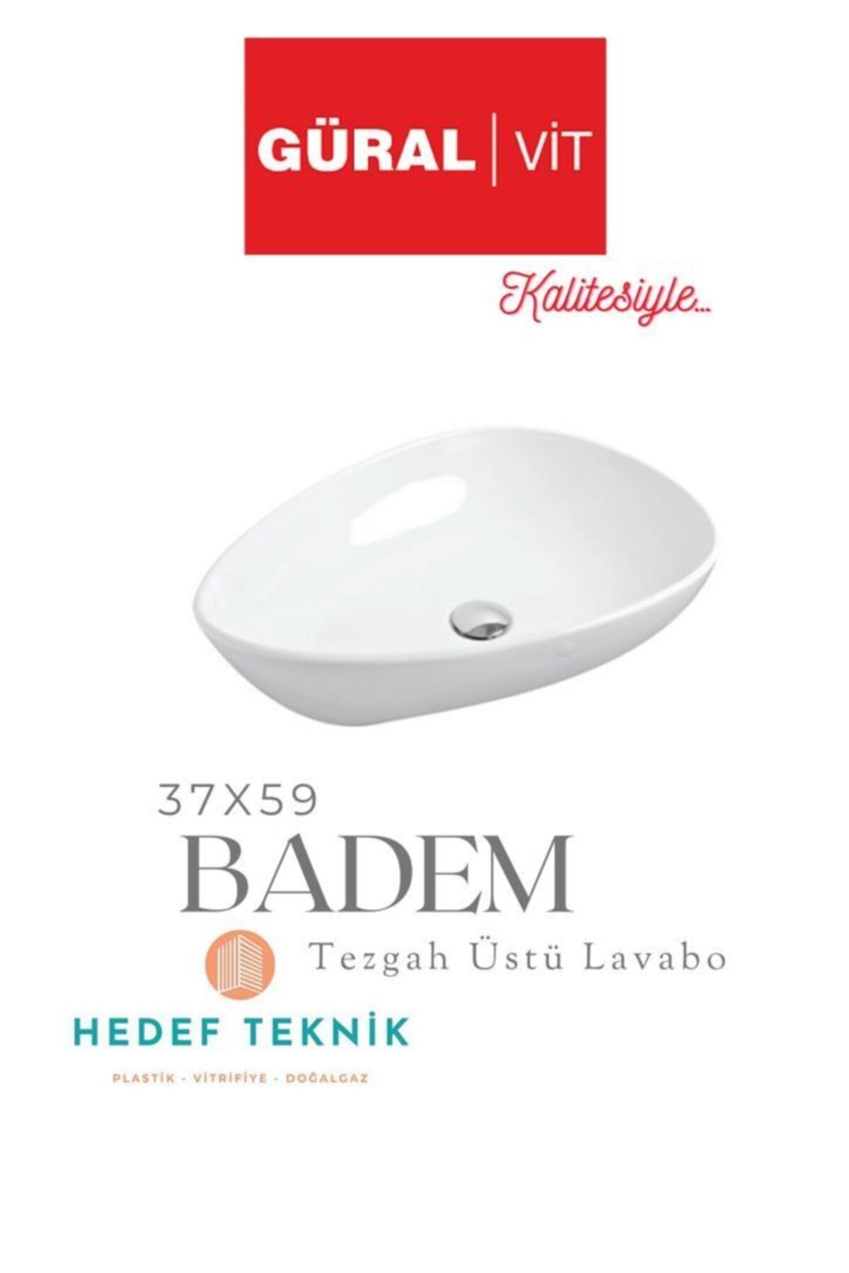 GÜRAL VİT 37x59 Badem Mobilya Üzeri Lavabo Beyaz
