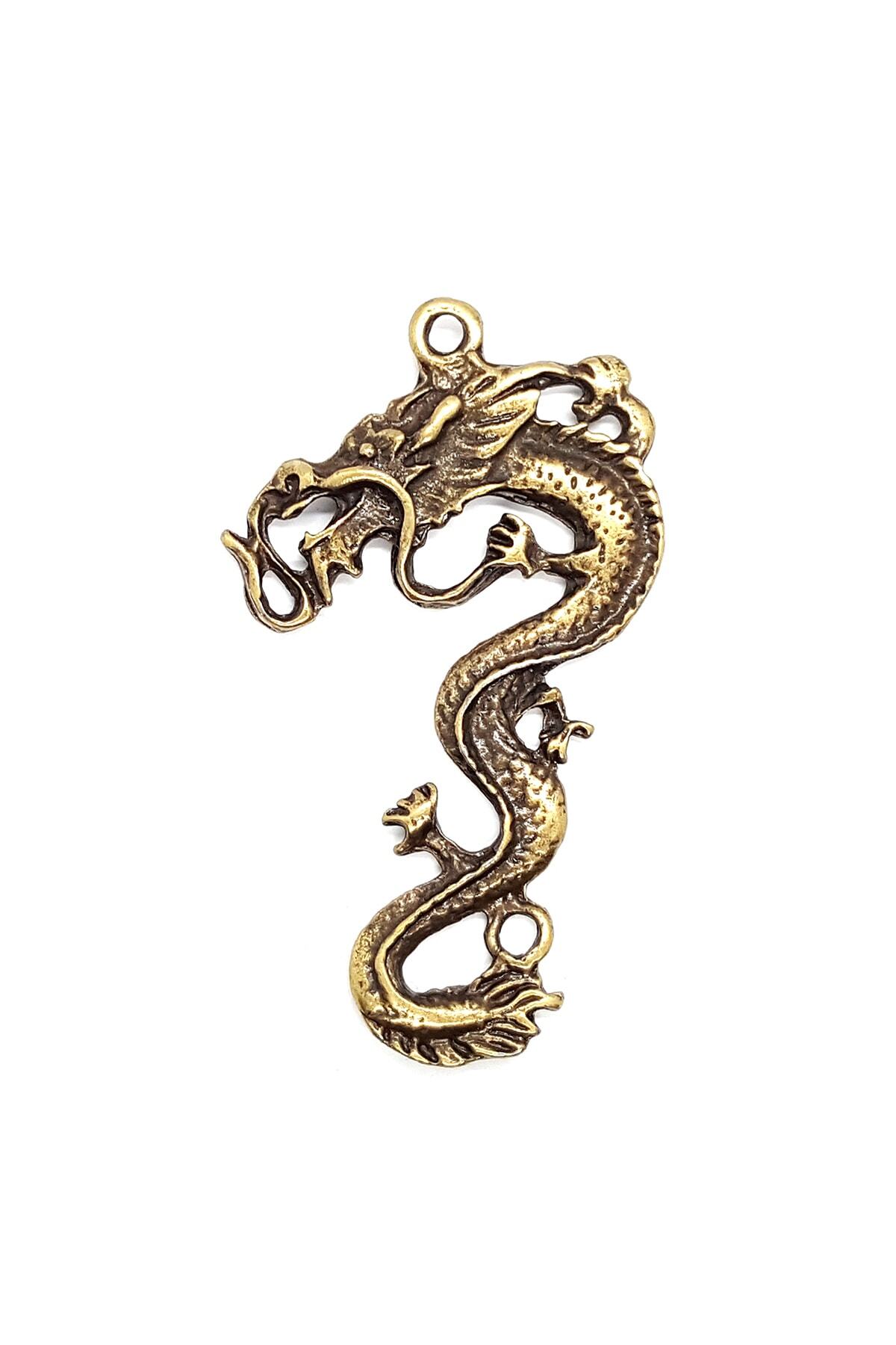 Narin Bijuteri Ejderha Figür Antik Bronz Kaplama Kolye Ucu